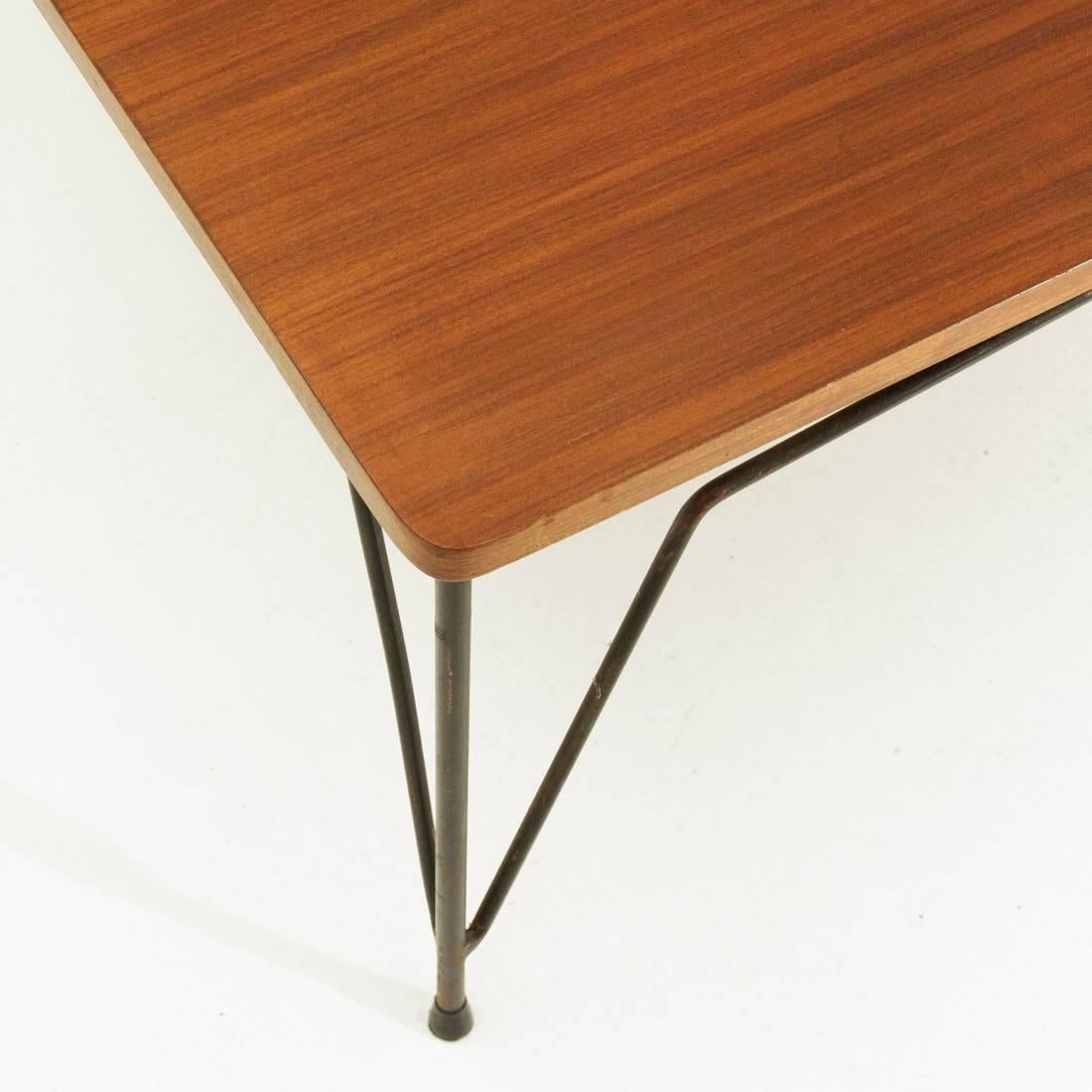 Metal Square Teak Coffee Table by Cerutti, 1950s