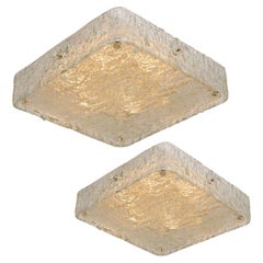 Square Textured Glass Flushmounts or Wall lights by Kaiser Leuchten, 1970s (Copy