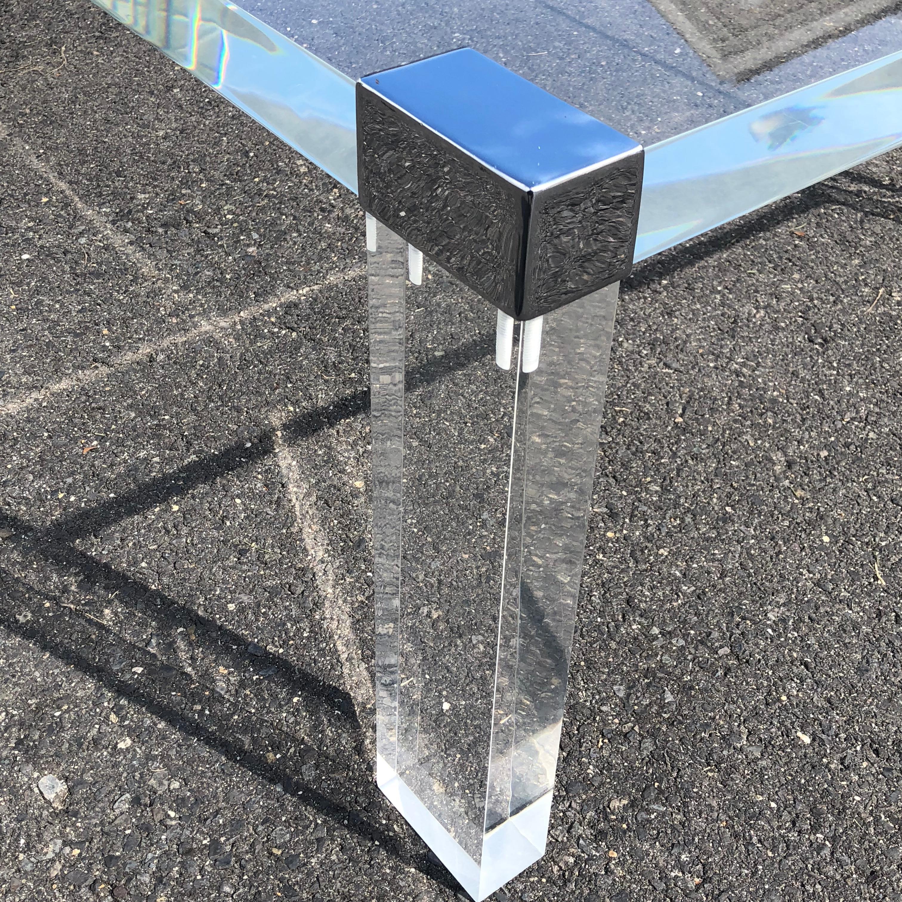 Italian Square Lucite And Chrome Coffee Or Cocktail Table 3
