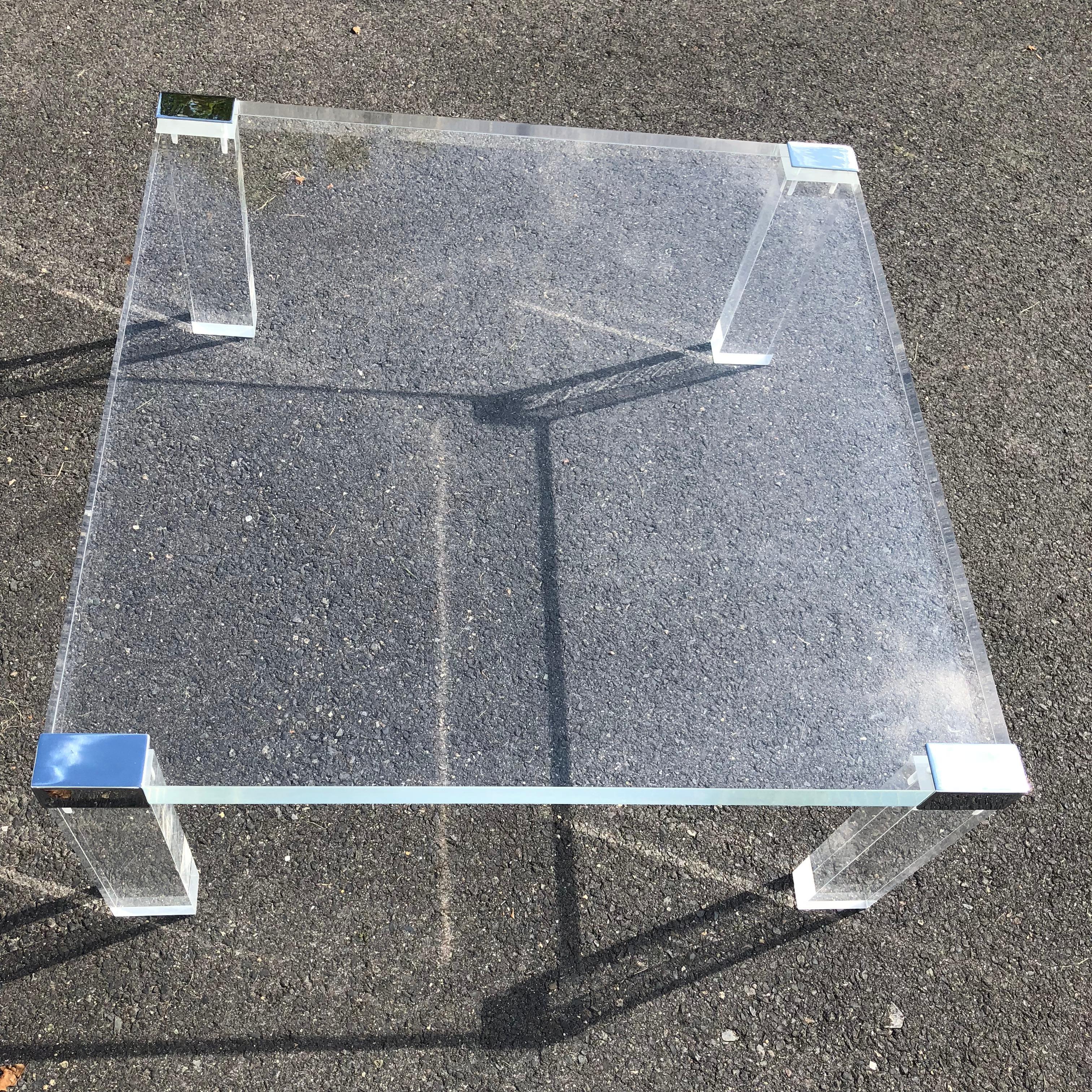 Italian Square Lucite And Chrome Coffee Or Cocktail Table 8