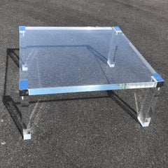 Italian Square Lucite And Chrome Coffee Or Cocktail Table