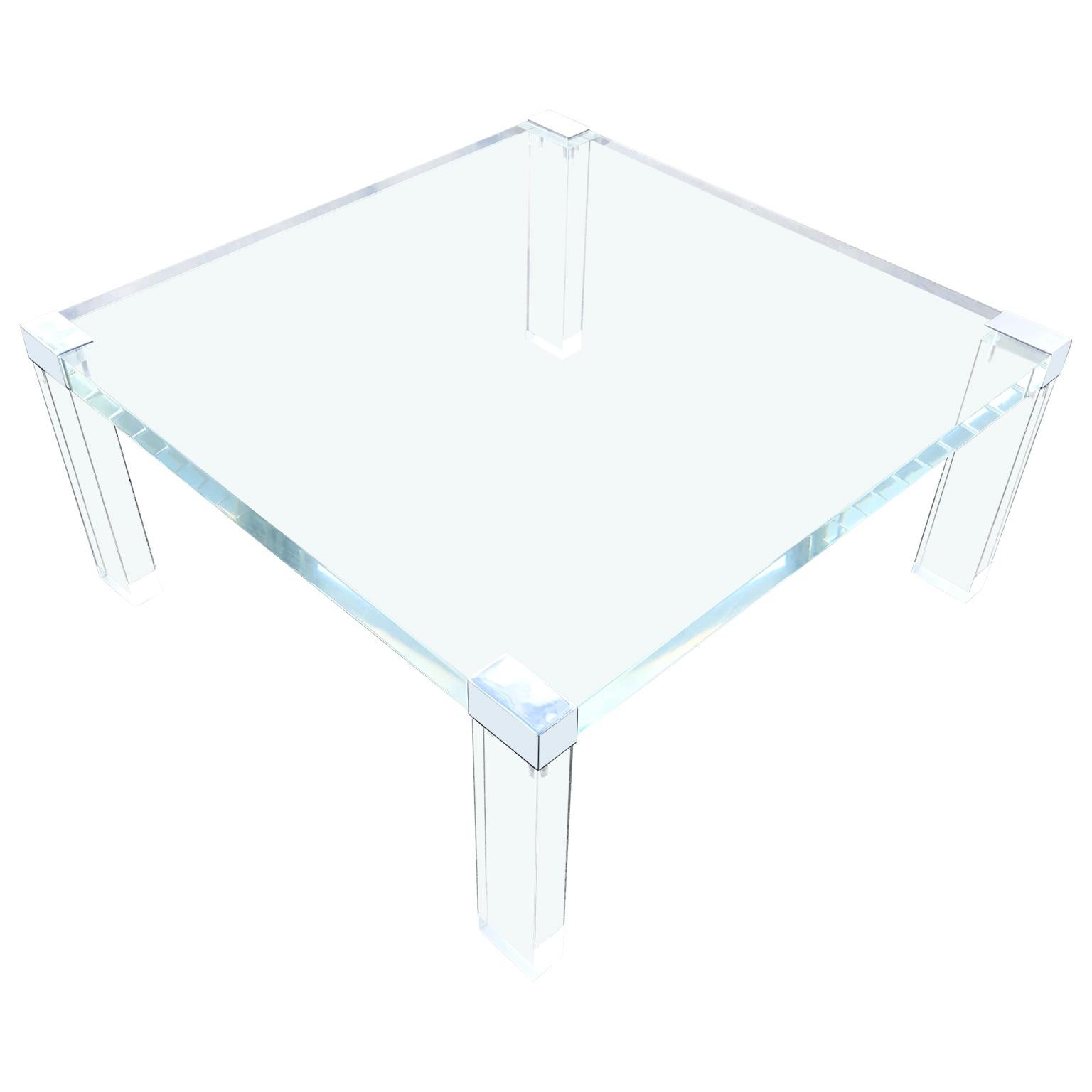 Italian Square Lucite And Chrome Coffee Or Cocktail Table (Handgefertigt)