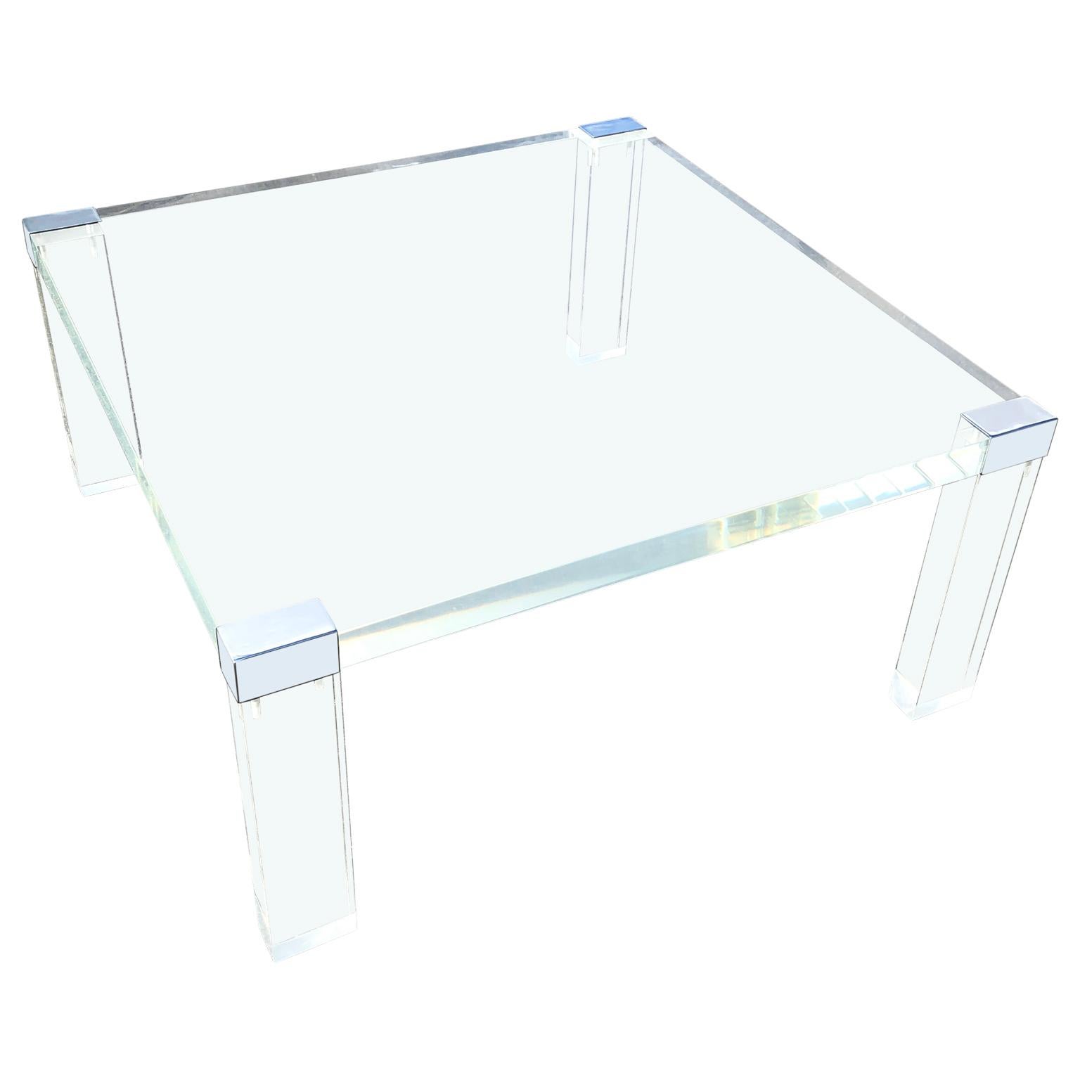 20th Century Italian Square Lucite And Chrome Coffee Or Cocktail Table