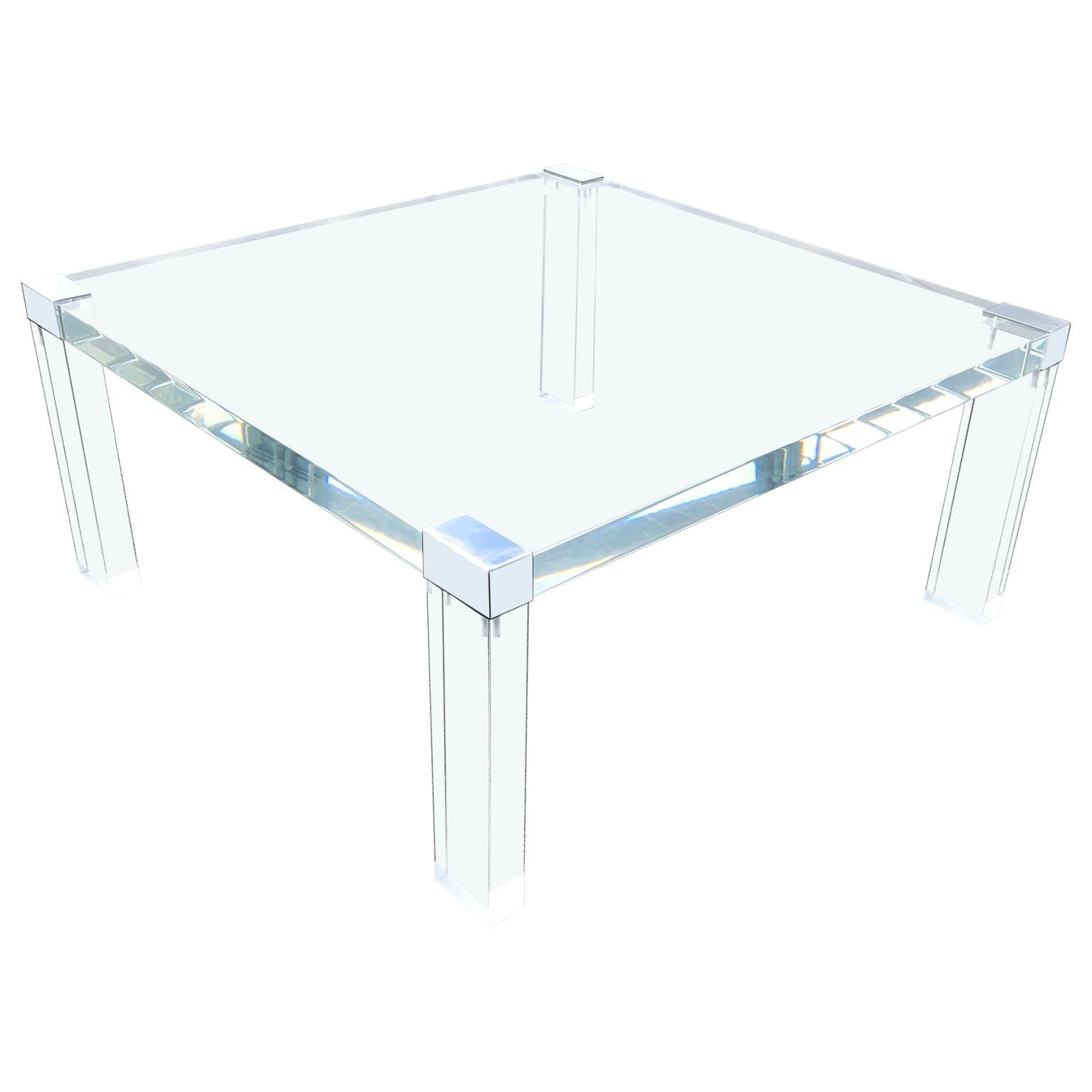 Plexiglass Italian Square Lucite And Chrome Coffee Or Cocktail Table