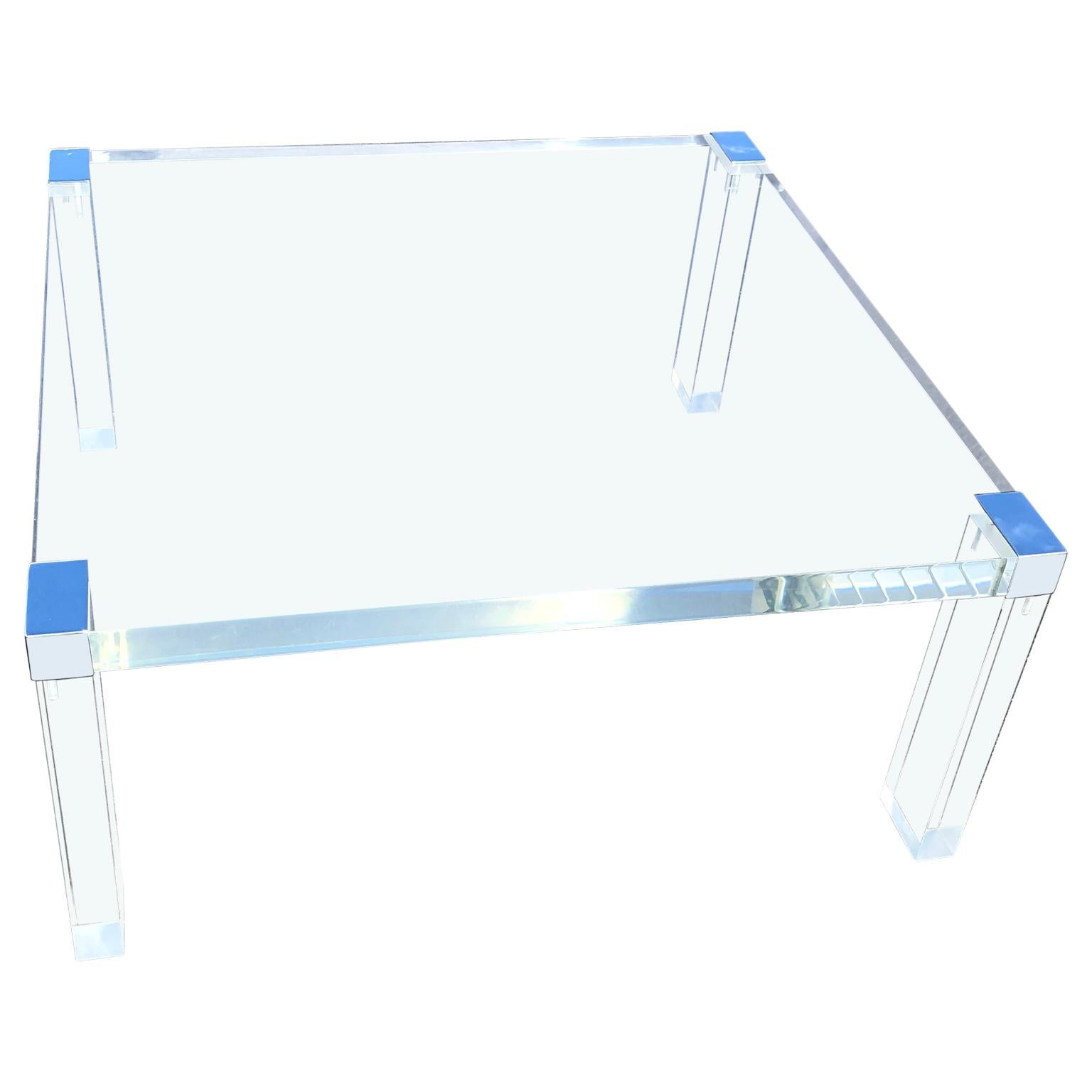 Italian Square Lucite And Chrome Coffee Or Cocktail Table 1
