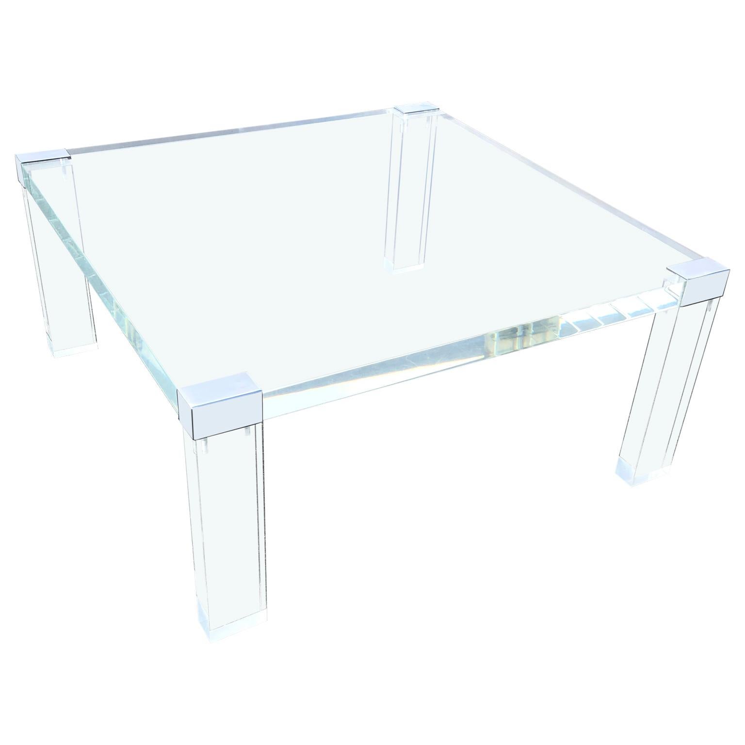 Italian Square Lucite And Chrome Coffee Or Cocktail Table
