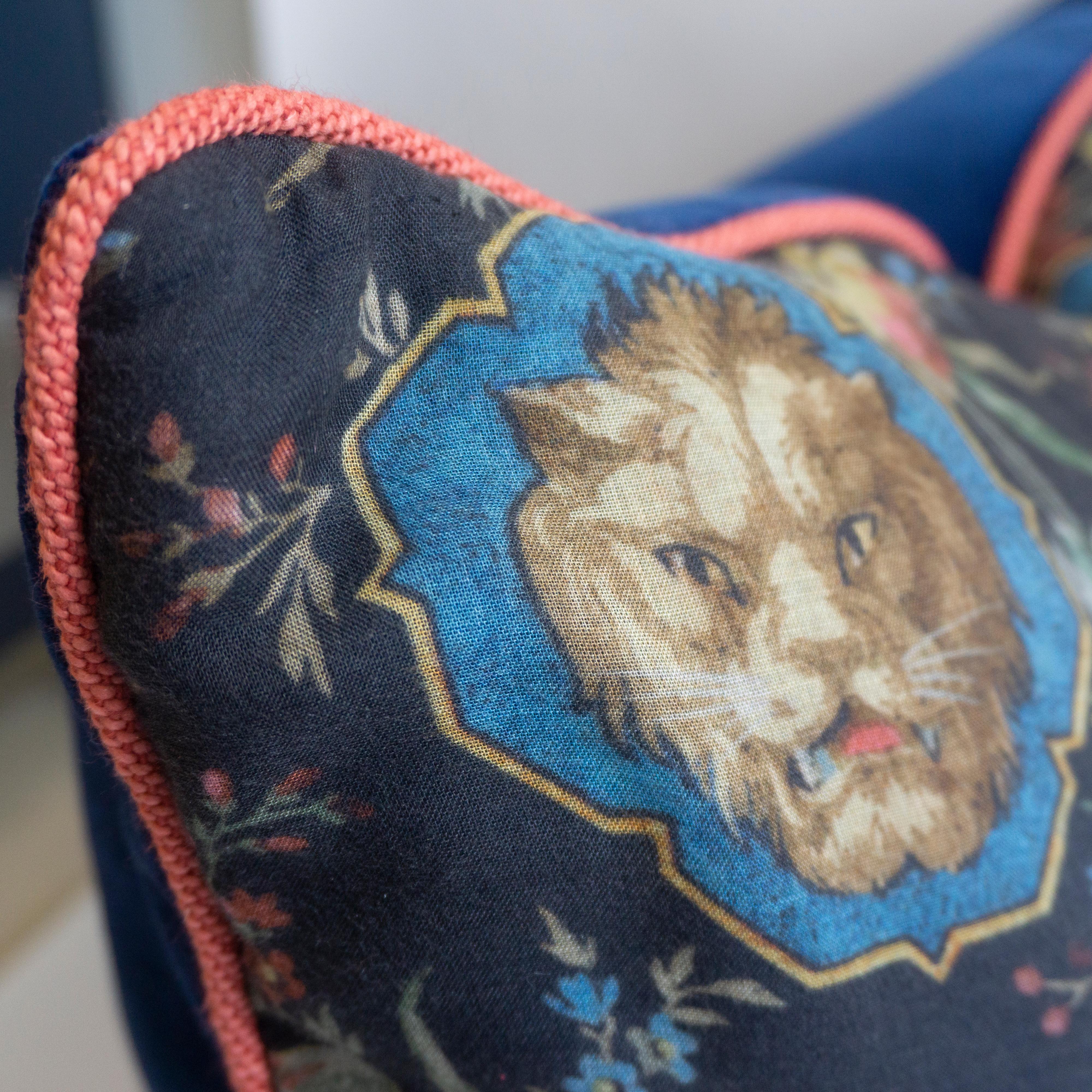 Square Throw Pillow in Gucci Lion Fabric In Excellent Condition In Greenwich, CT