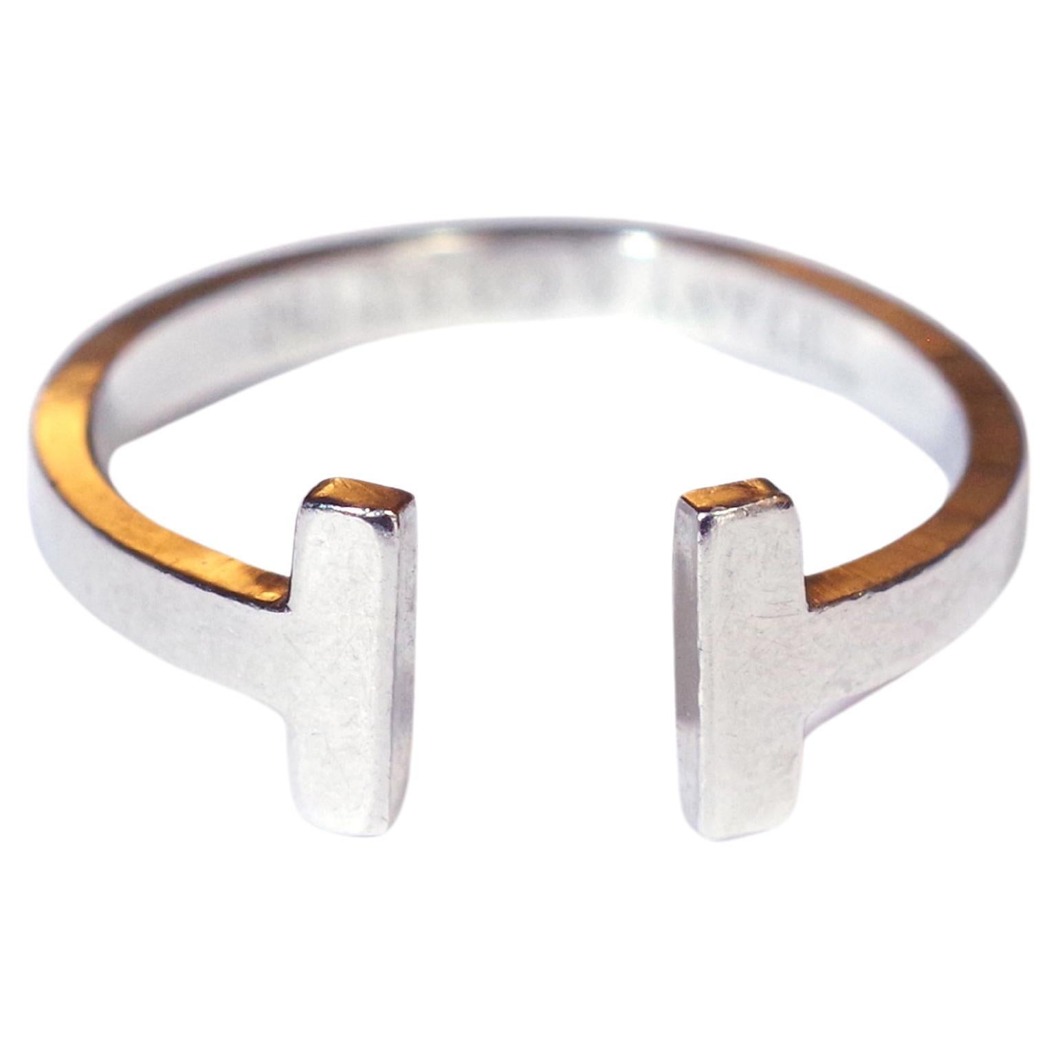 Square Tiffany T Ring in 18 Karat White Gold For Sale