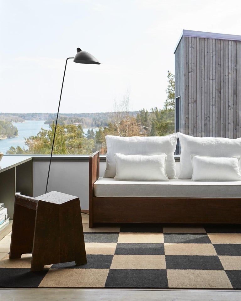 Square Tobacco Dhurrie/Kilim Rug in Scandinavian Design For Sale at 1stDibs