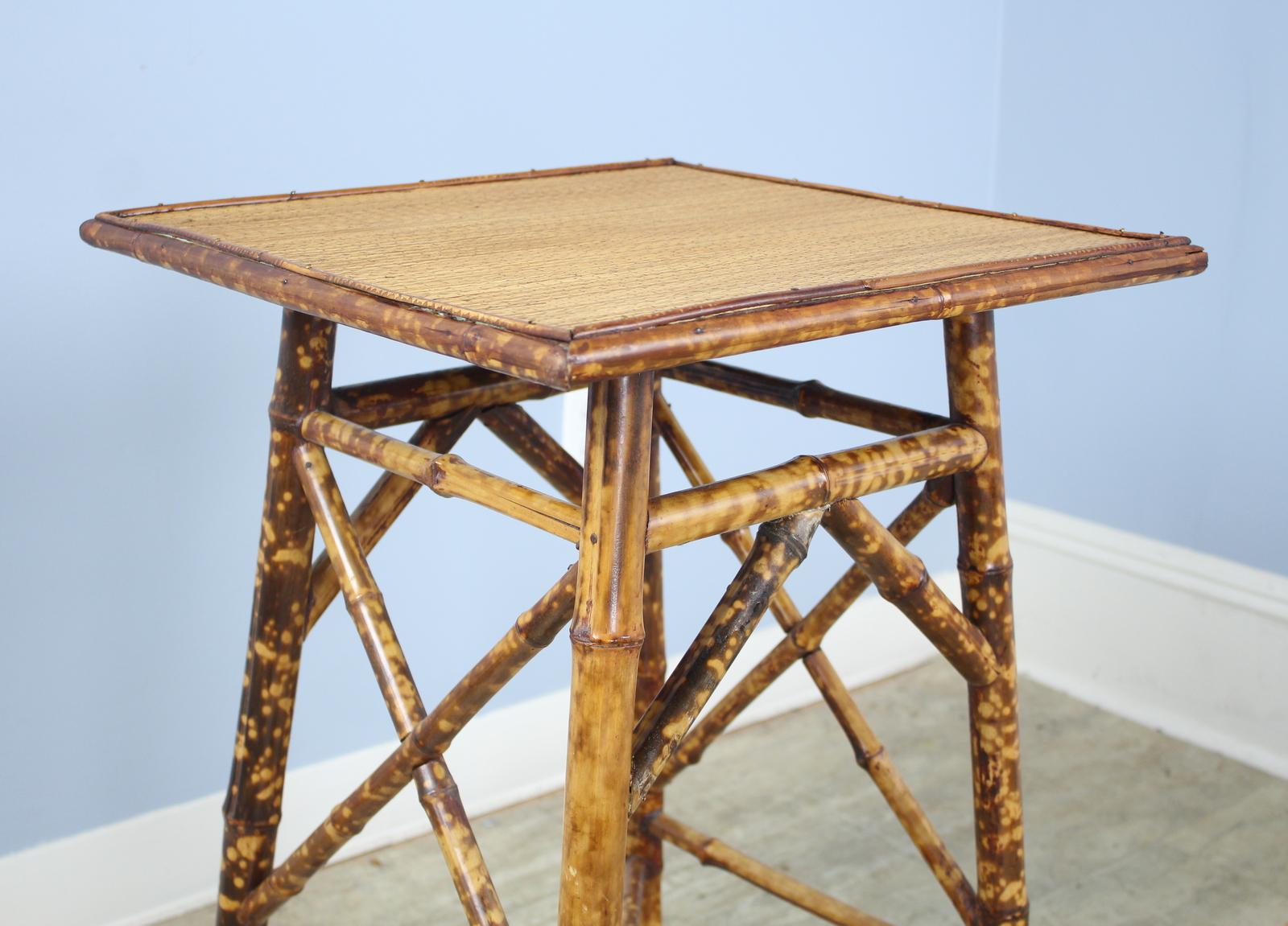 English Square Top Antique Bamboo Side Table
