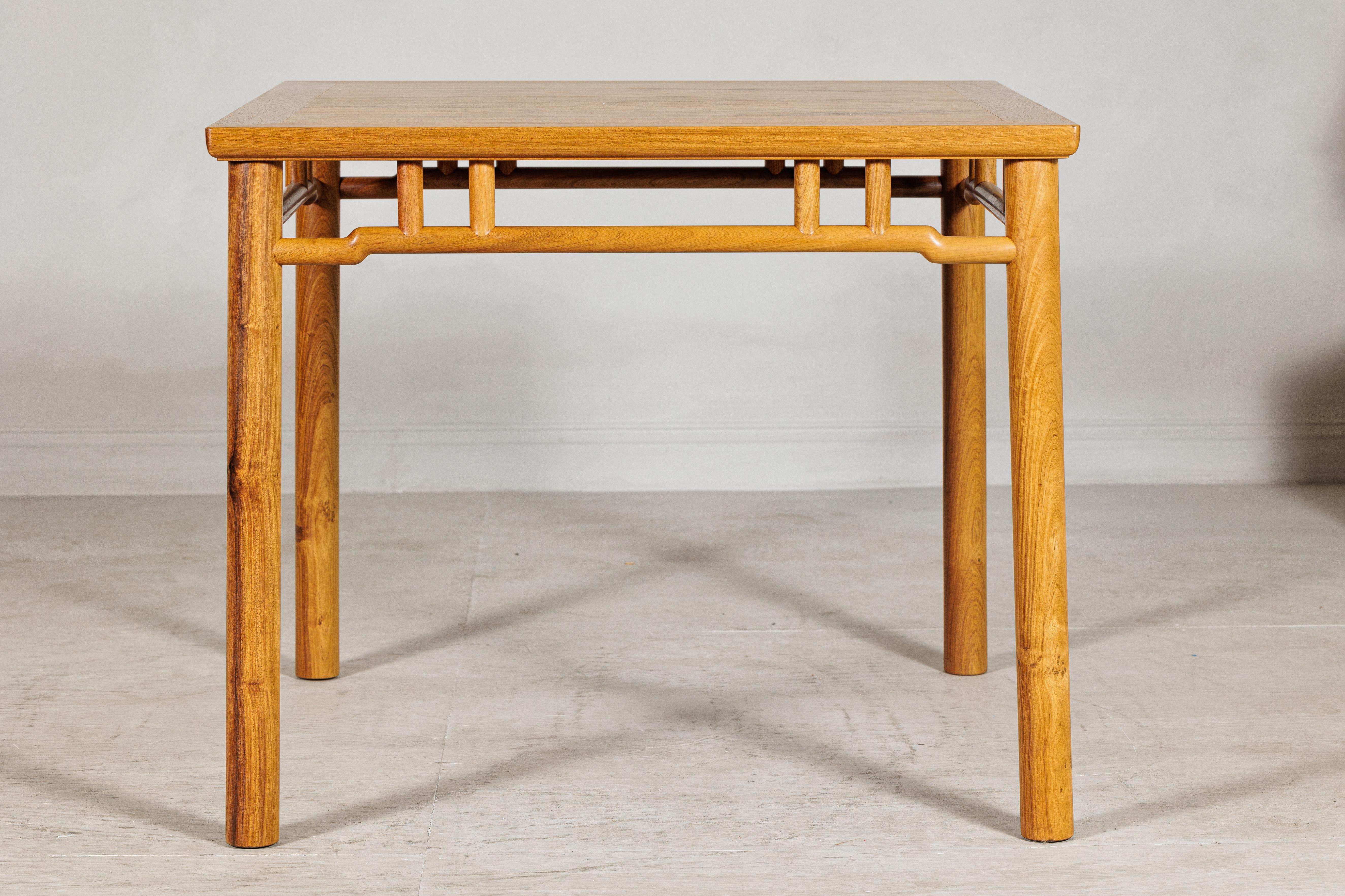 Square Top Chinese Elmwood Side Table with Geometric Apron For Sale 6