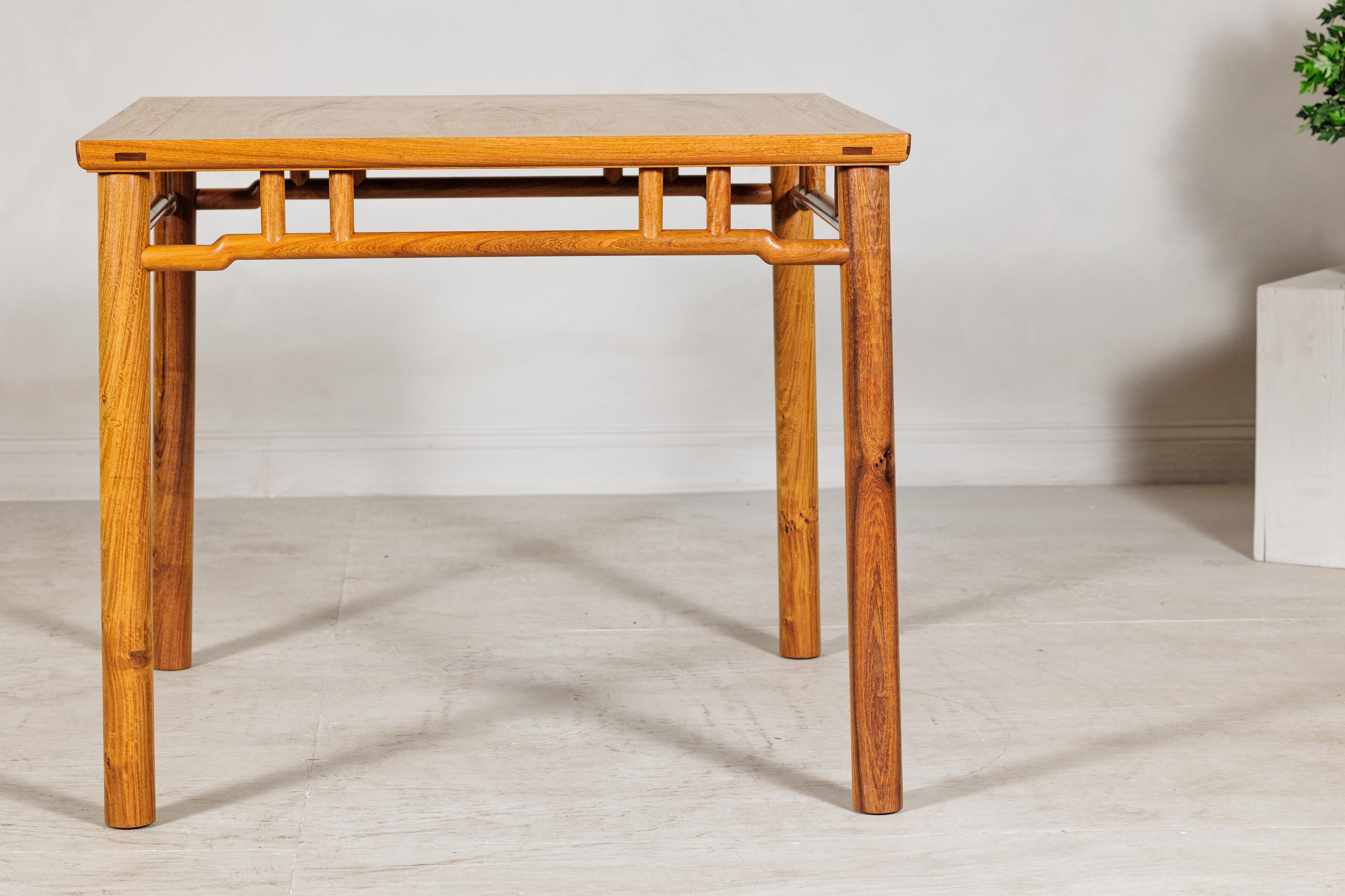 Square Top Chinese Elmwood Side Table with Geometric Apron For Sale 7