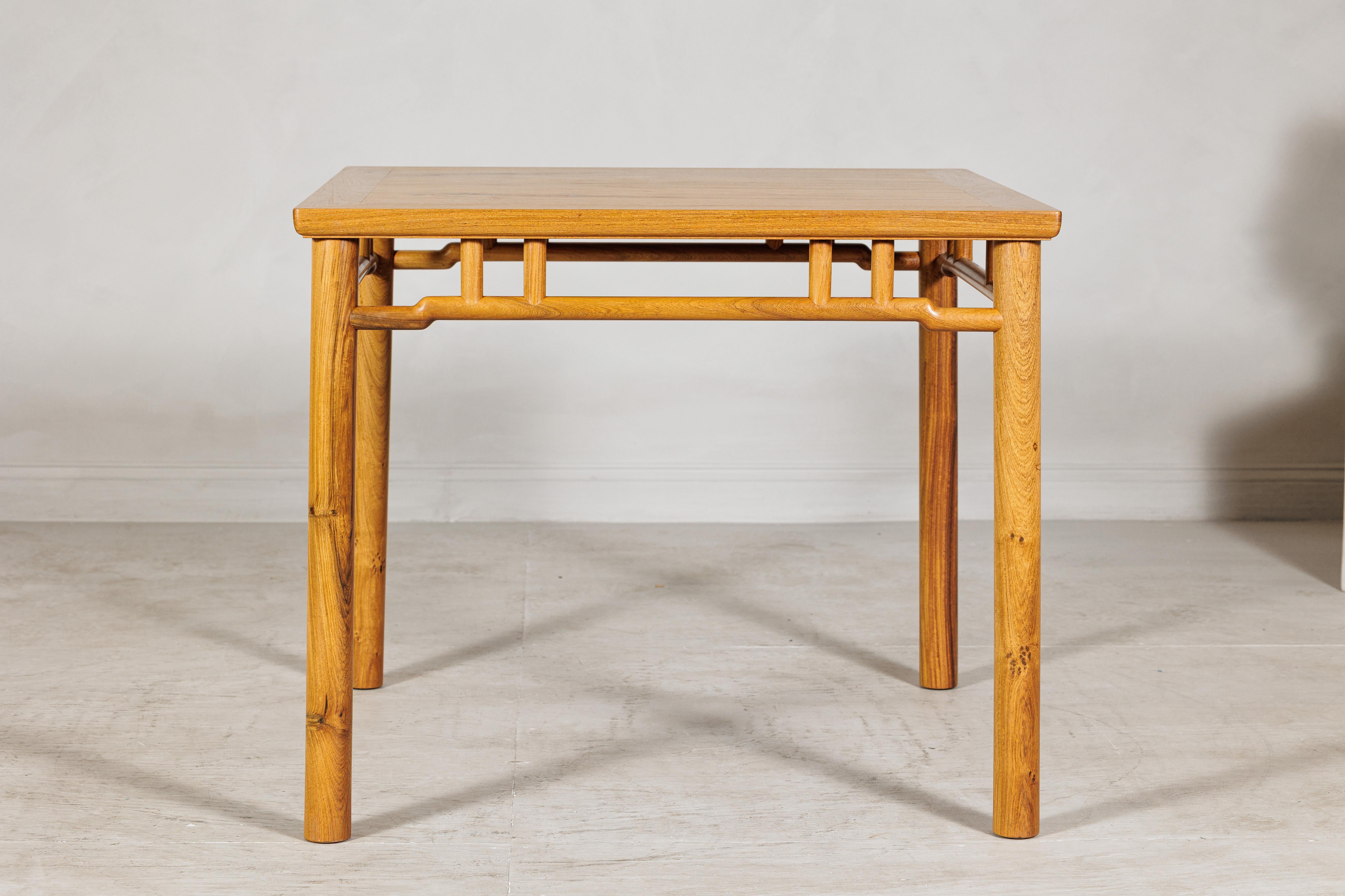 Square Top Chinese Elmwood Side Table with Geometric Apron For Sale 9