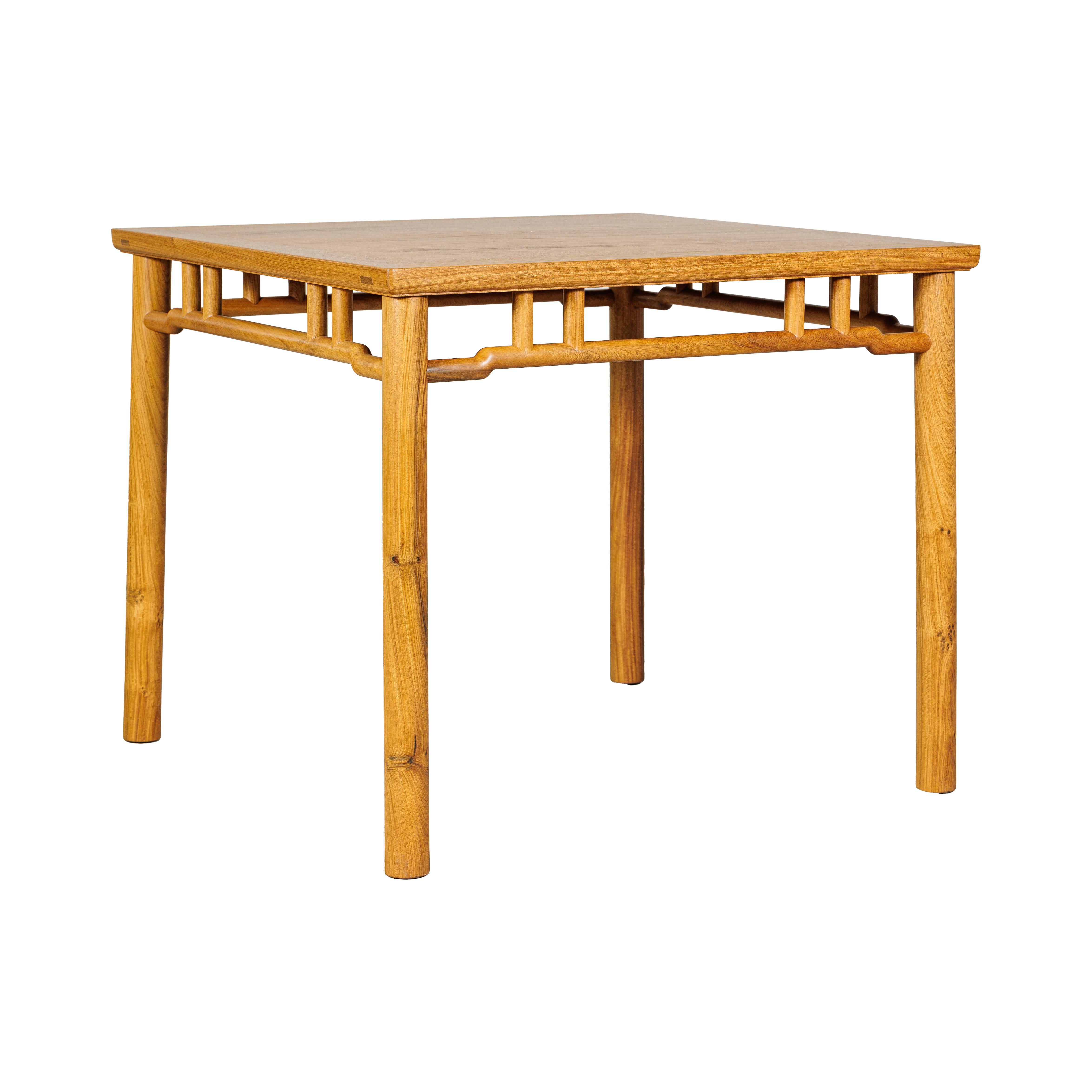 Square Top Chinese Elmwood Side Table with Geometric Apron For Sale 10