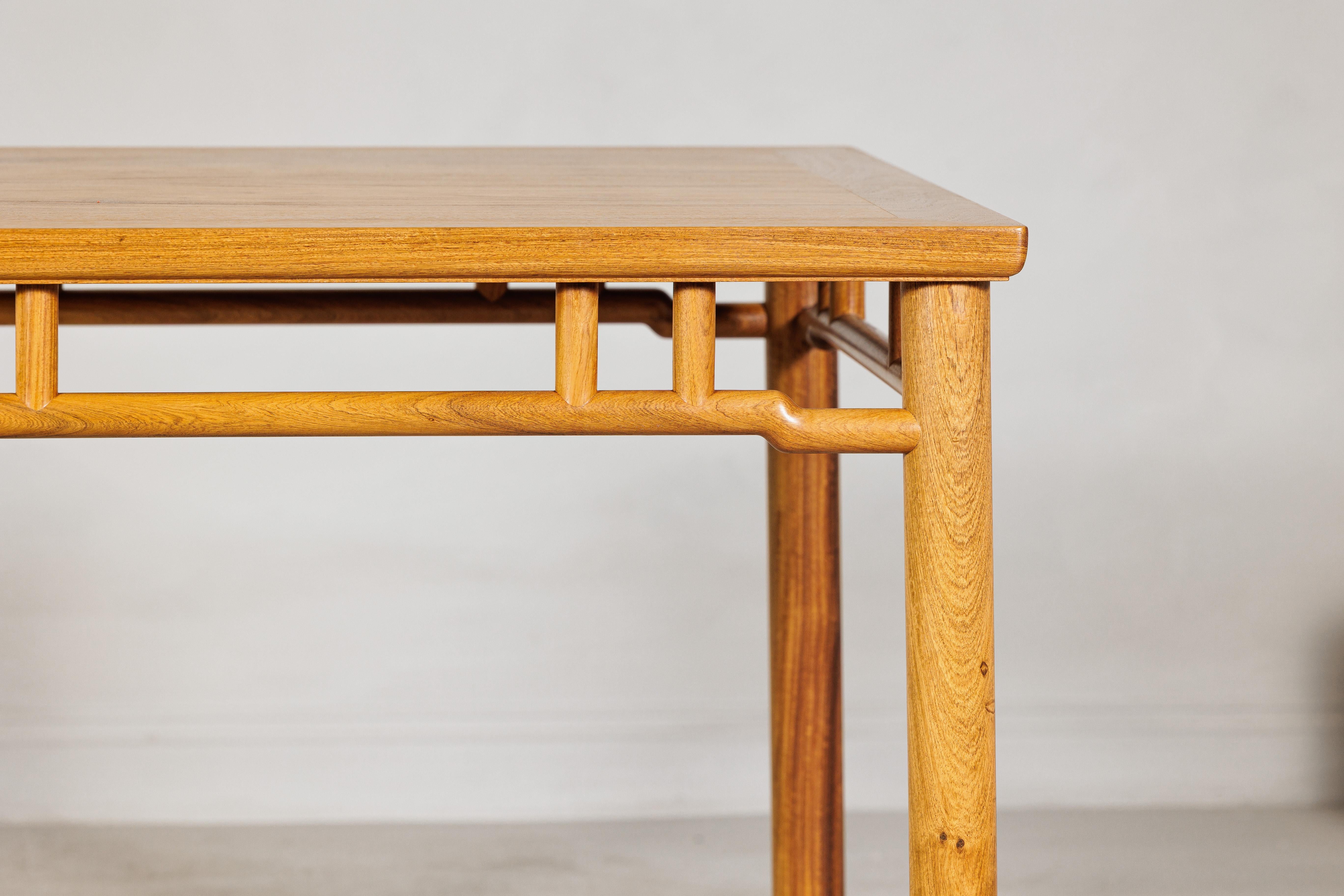 20th Century Square Top Chinese Elmwood Side Table with Geometric Apron For Sale