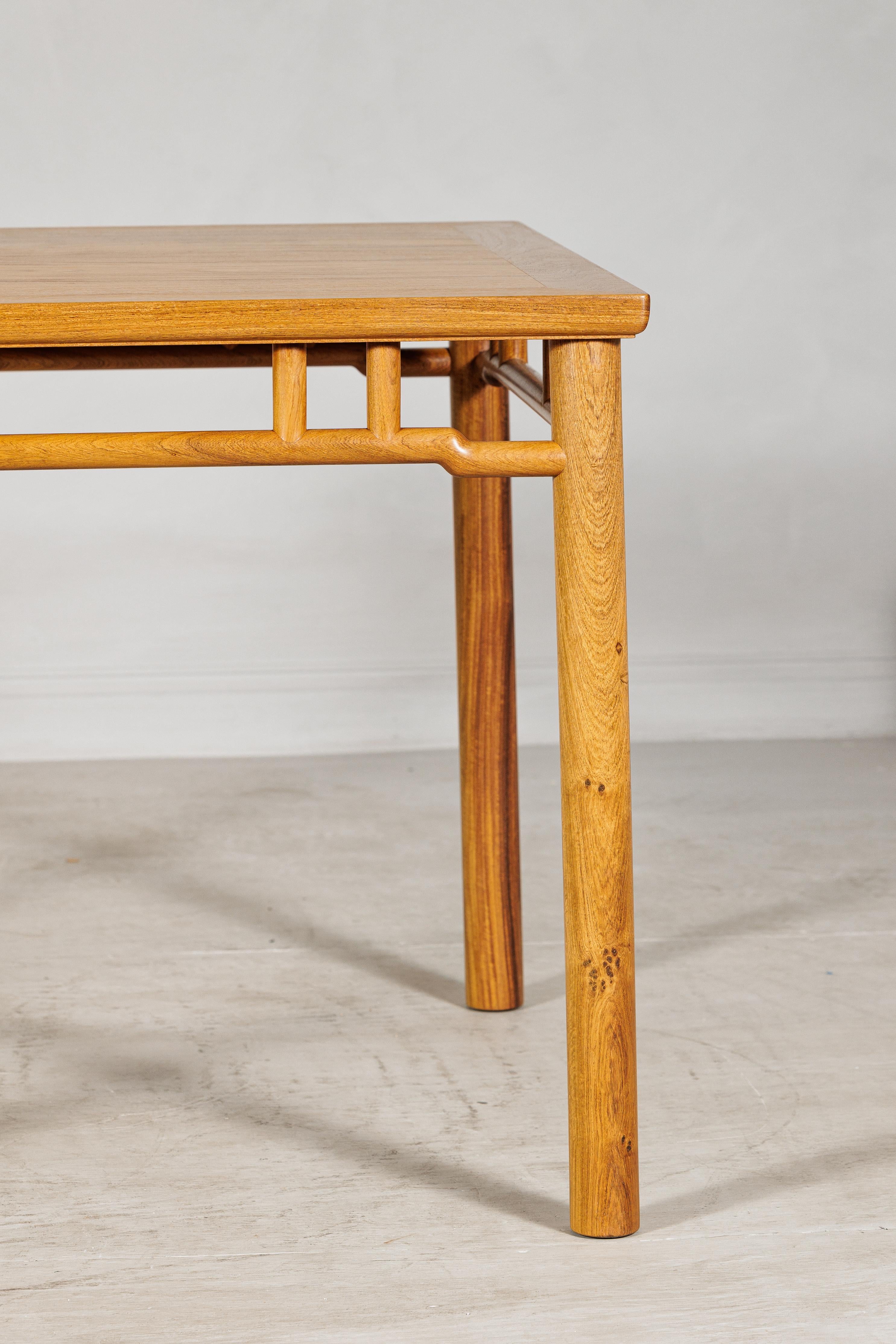 Square Top Chinese Elmwood Side Table with Geometric Apron For Sale 1