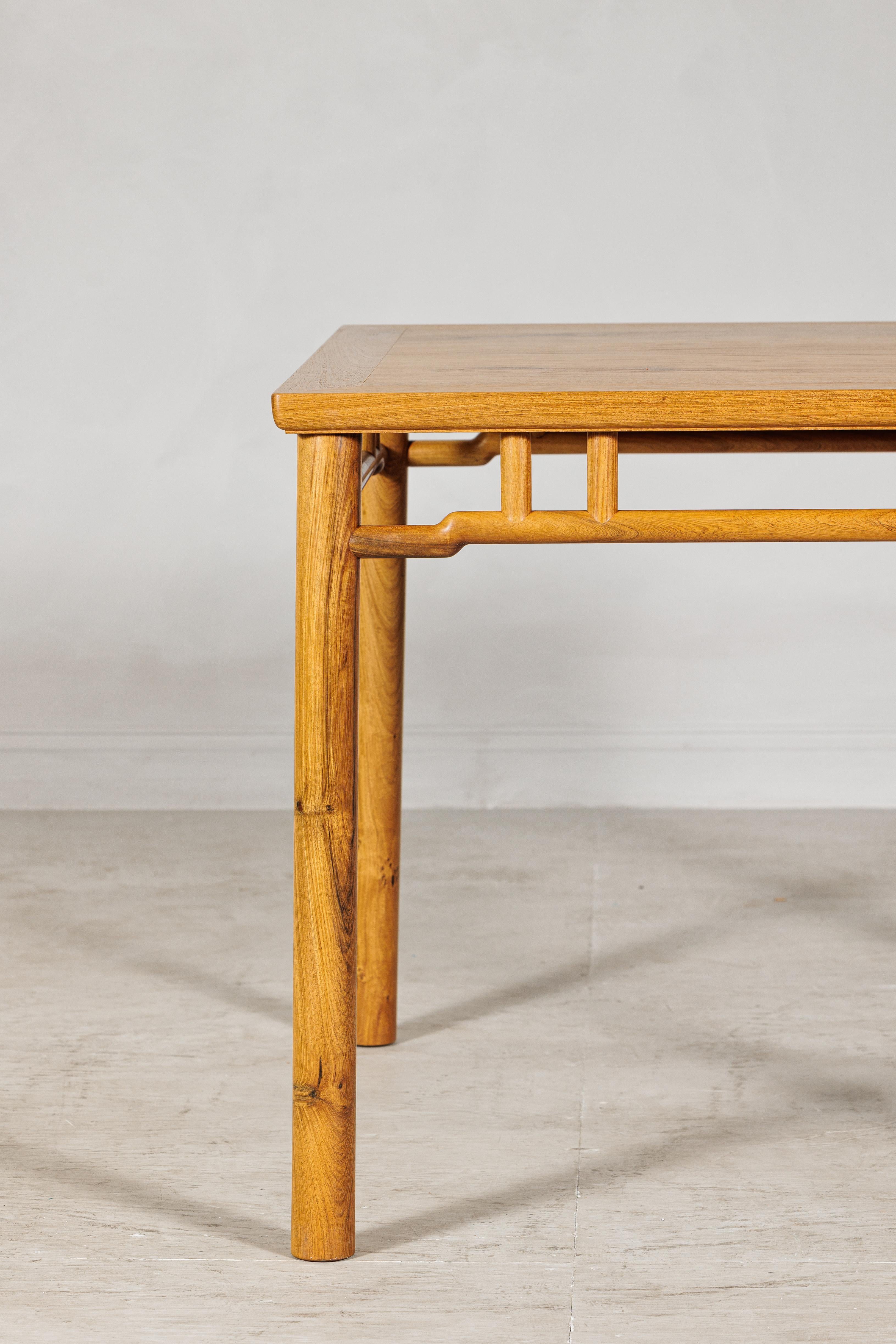 Square Top Chinese Elmwood Side Table with Geometric Apron For Sale 2