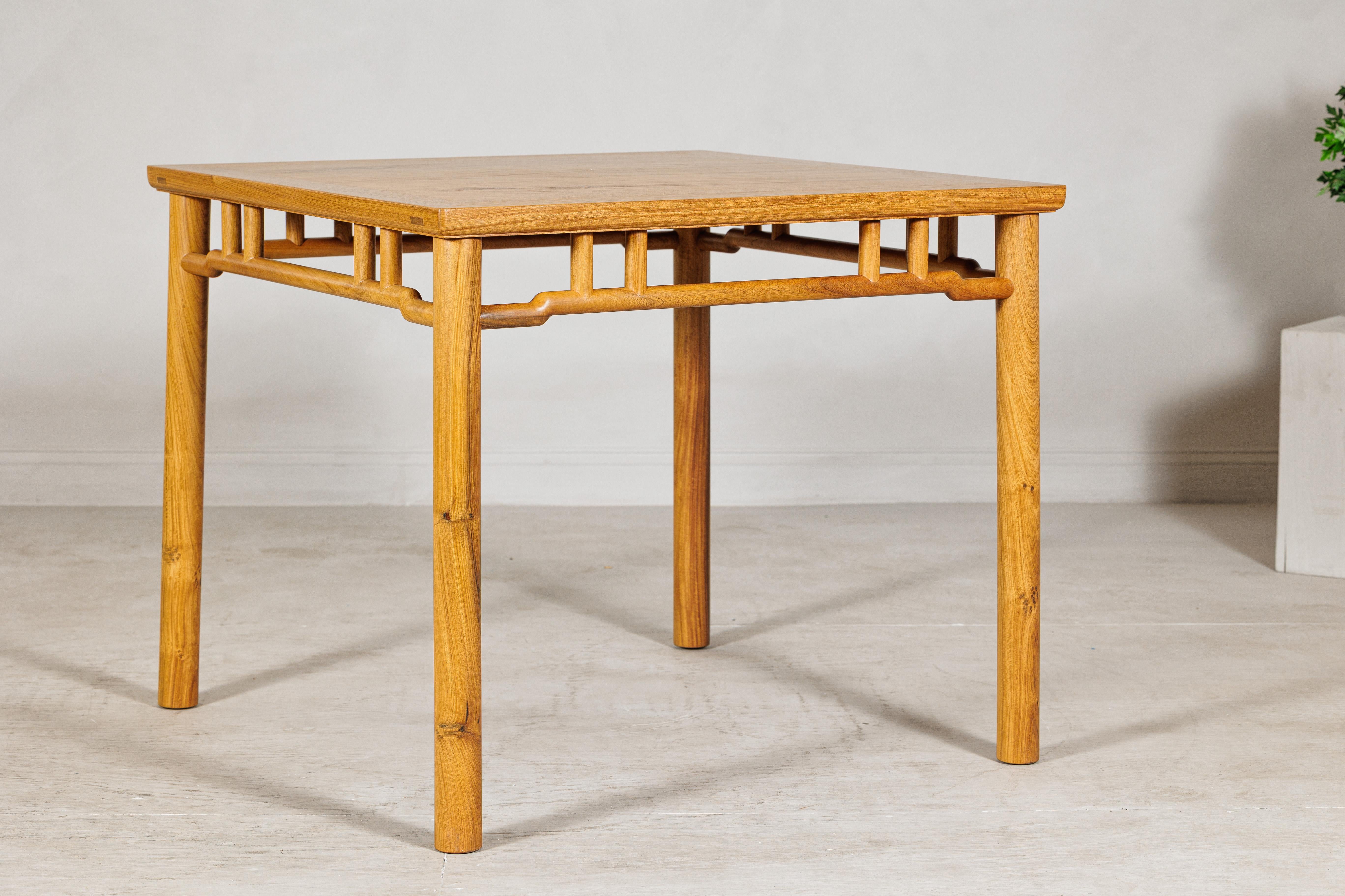 Square Top Chinese Elmwood Side Table with Geometric Apron For Sale 4