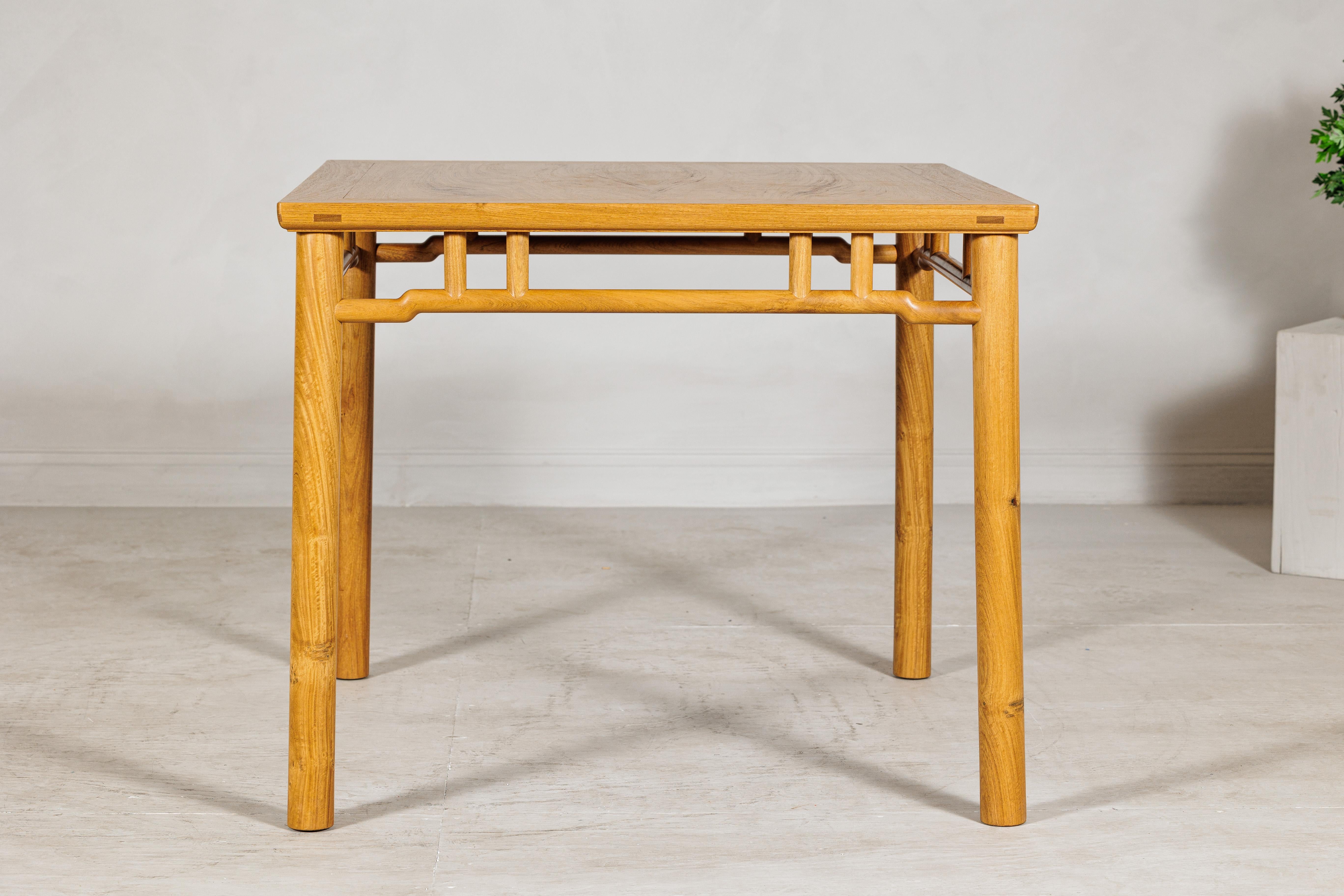 Square Top Chinese Elmwood Side Table with Geometric Apron For Sale 5