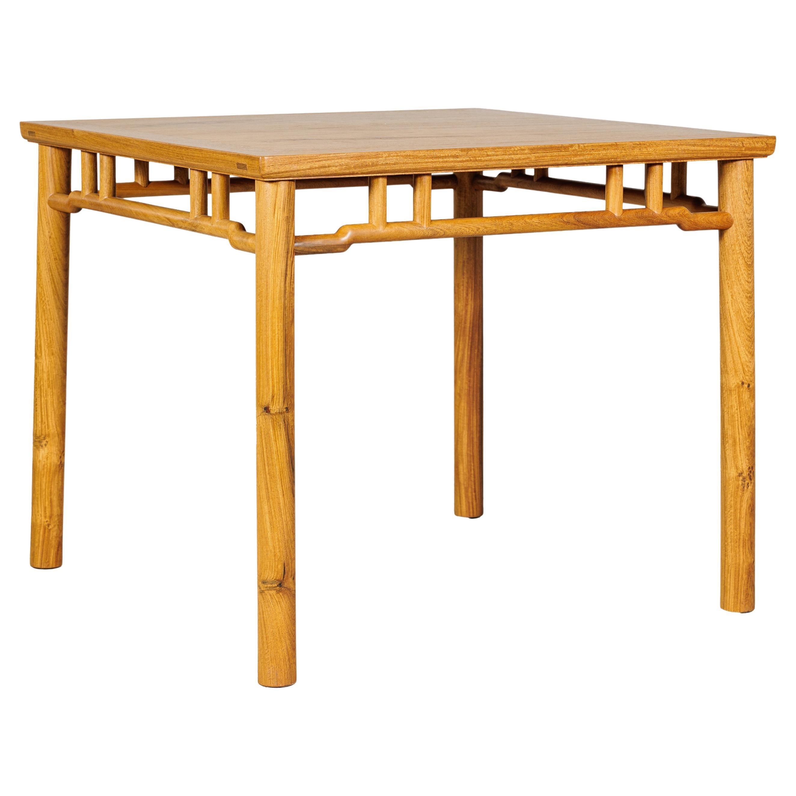 Square Top Chinese Elmwood Side Table with Geometric Apron For Sale
