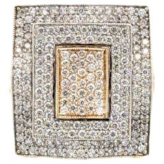 Square Top Pavé Diamond 14 Karat Two Tone Gold Cocktail Statement Modern Ring