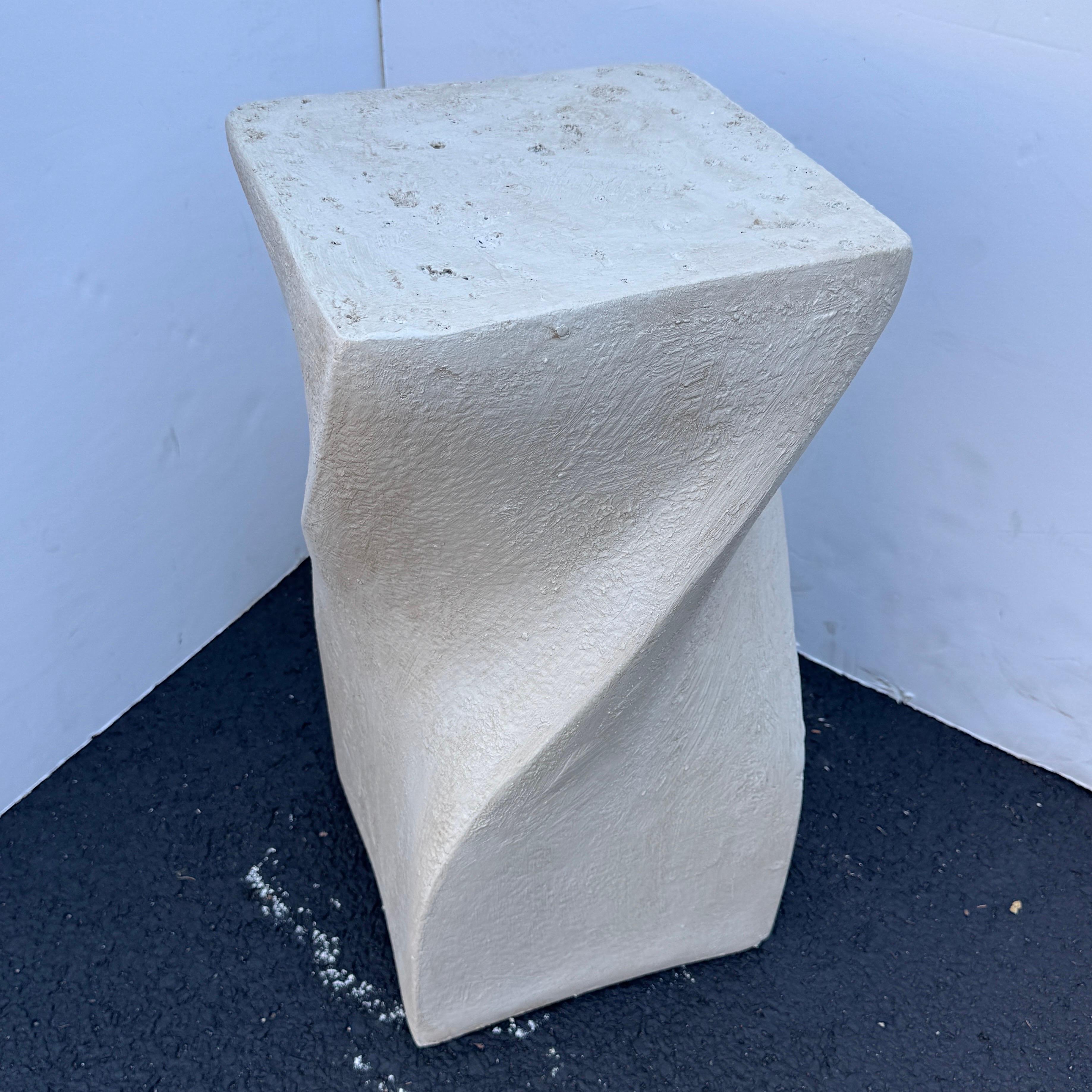 Hand-Crafted Square Top Twisted Pedestal Side End Table Sculpture