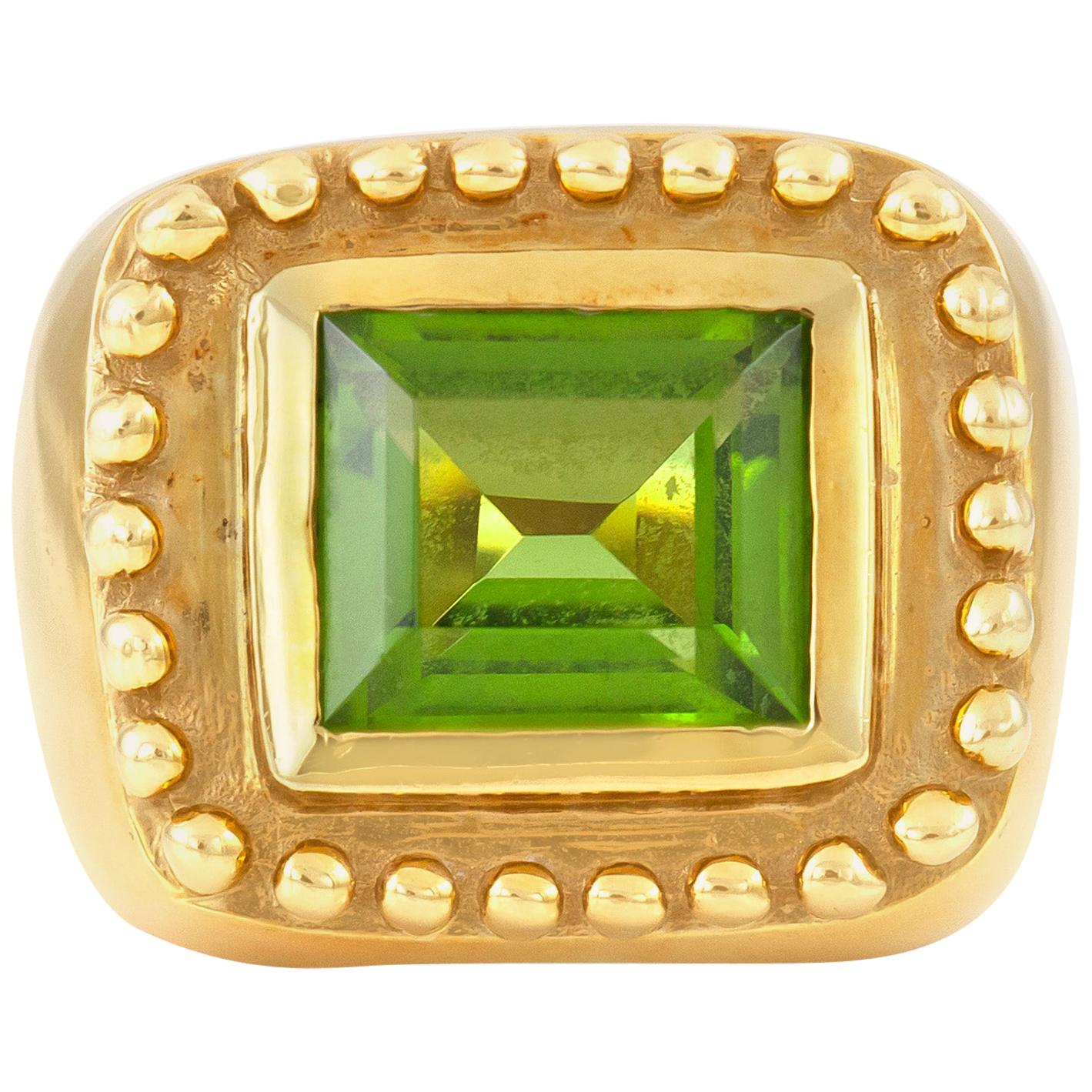 Square Tourmaline Gold Cocktail Ring For Sale