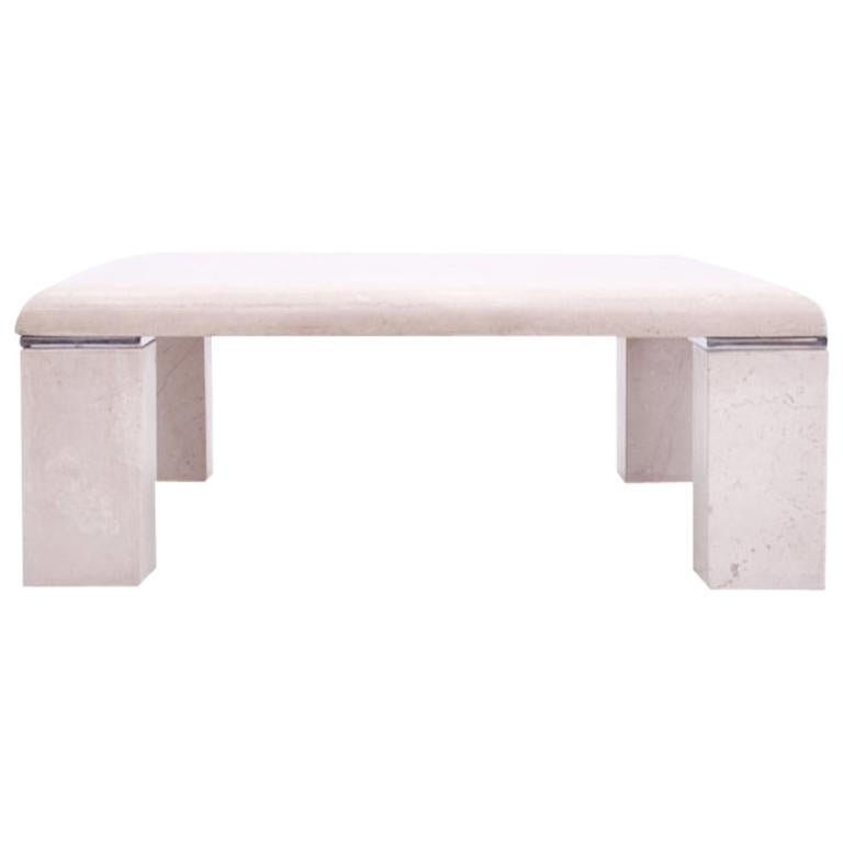 Square Travertine and Metal Coffee Table, Italy, 1970s