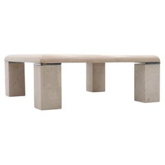 Square Travertine and Metal Coffee Table, Italy, 1970s