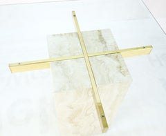 Square Travertine Base Glass Top Side End Occasional Coffee Lamp Table Mint!