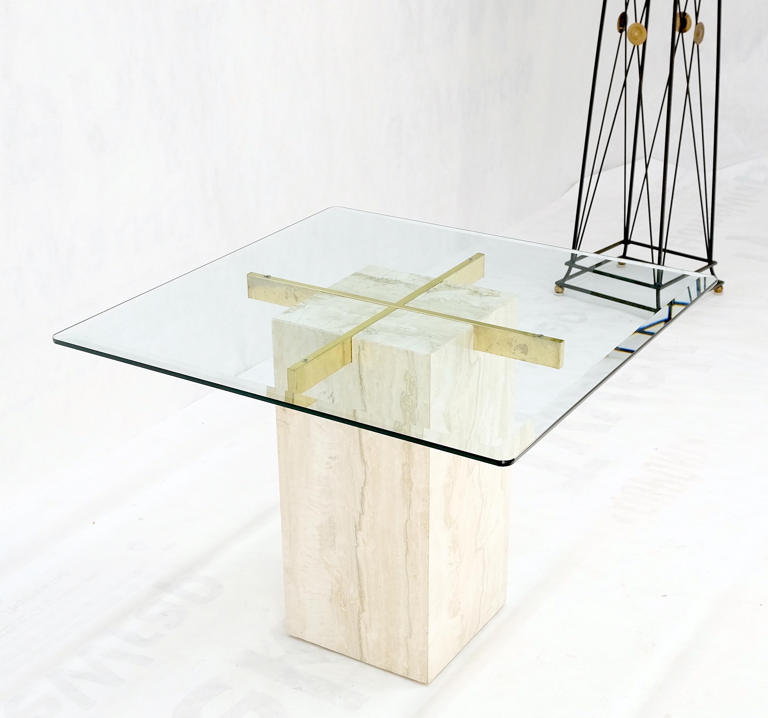Brass Square Travertine Base Glass Top Side End Occasional Coffee Lamp Table Mint! For Sale