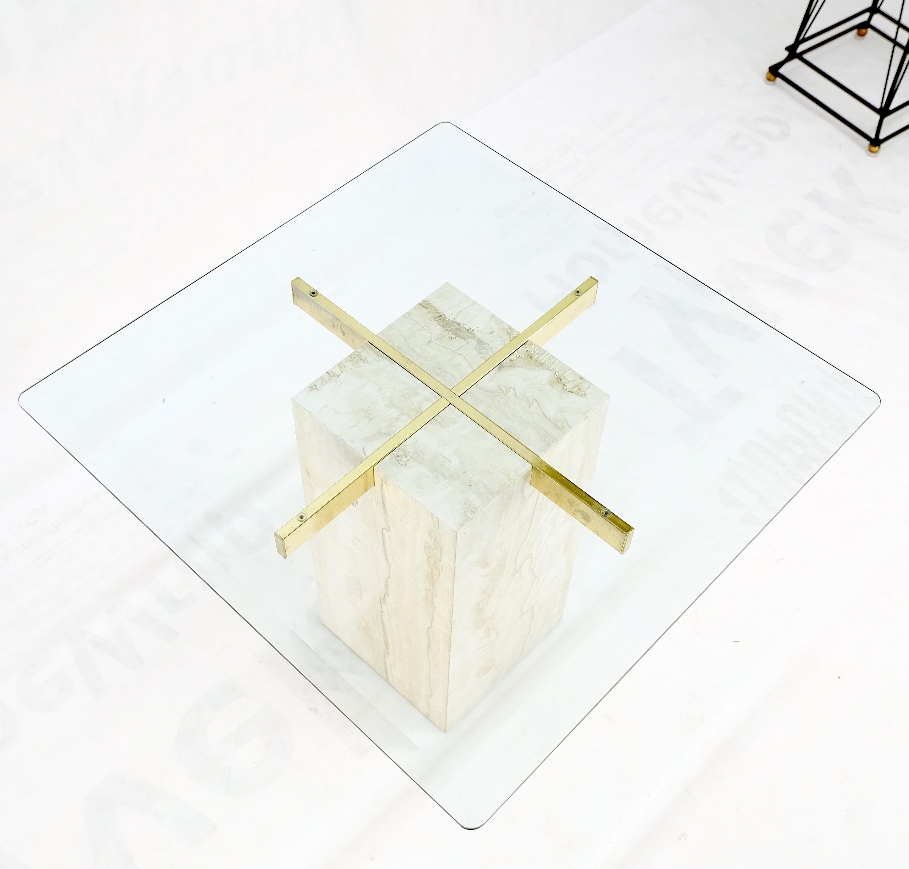 Square Travertine Base Glass Top Side End Occasional Coffee Lamp Table Mint ! en vente 2