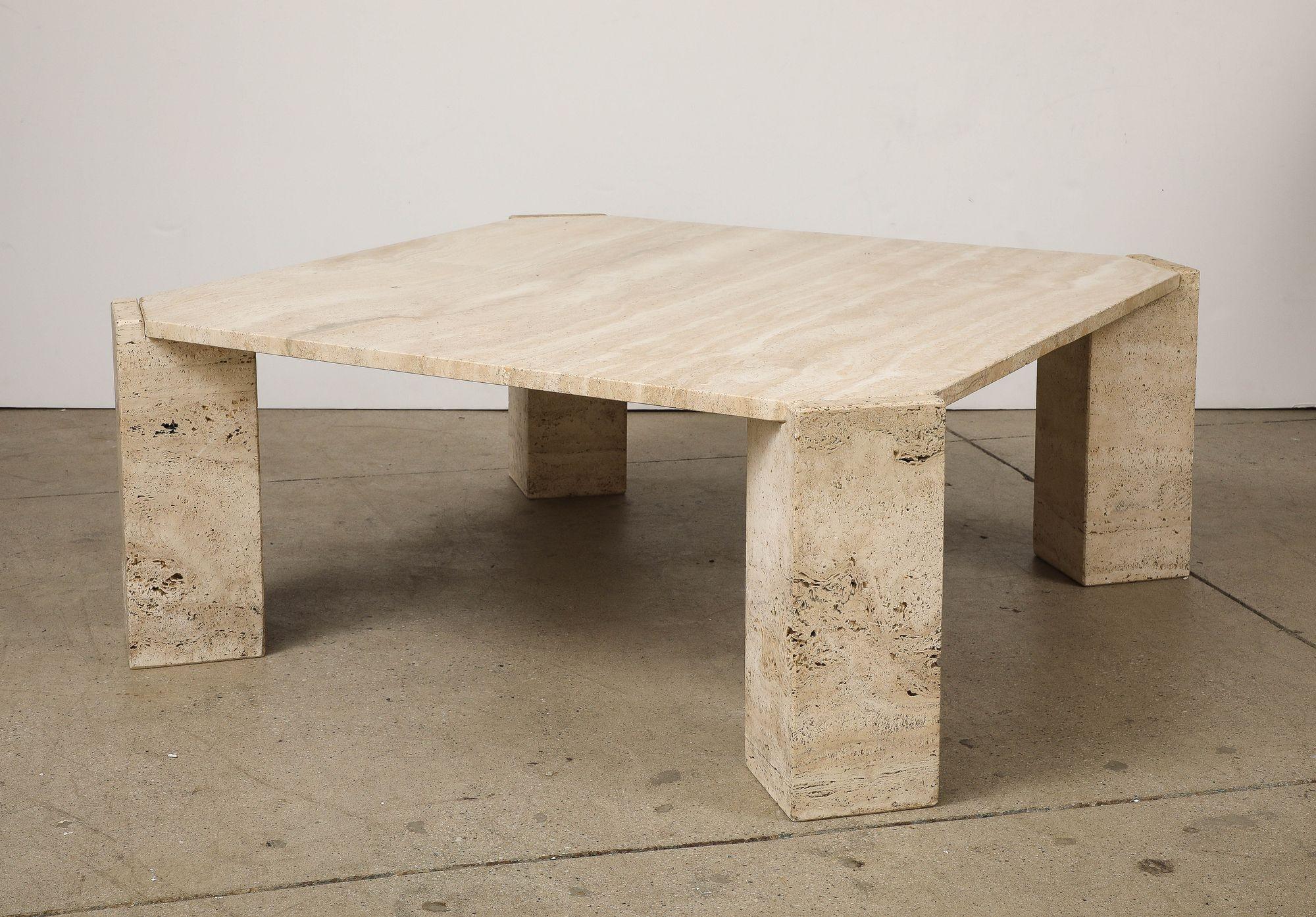 Square Travertine Cocktail Table, Italy 1970s For Sale at 1stDibs