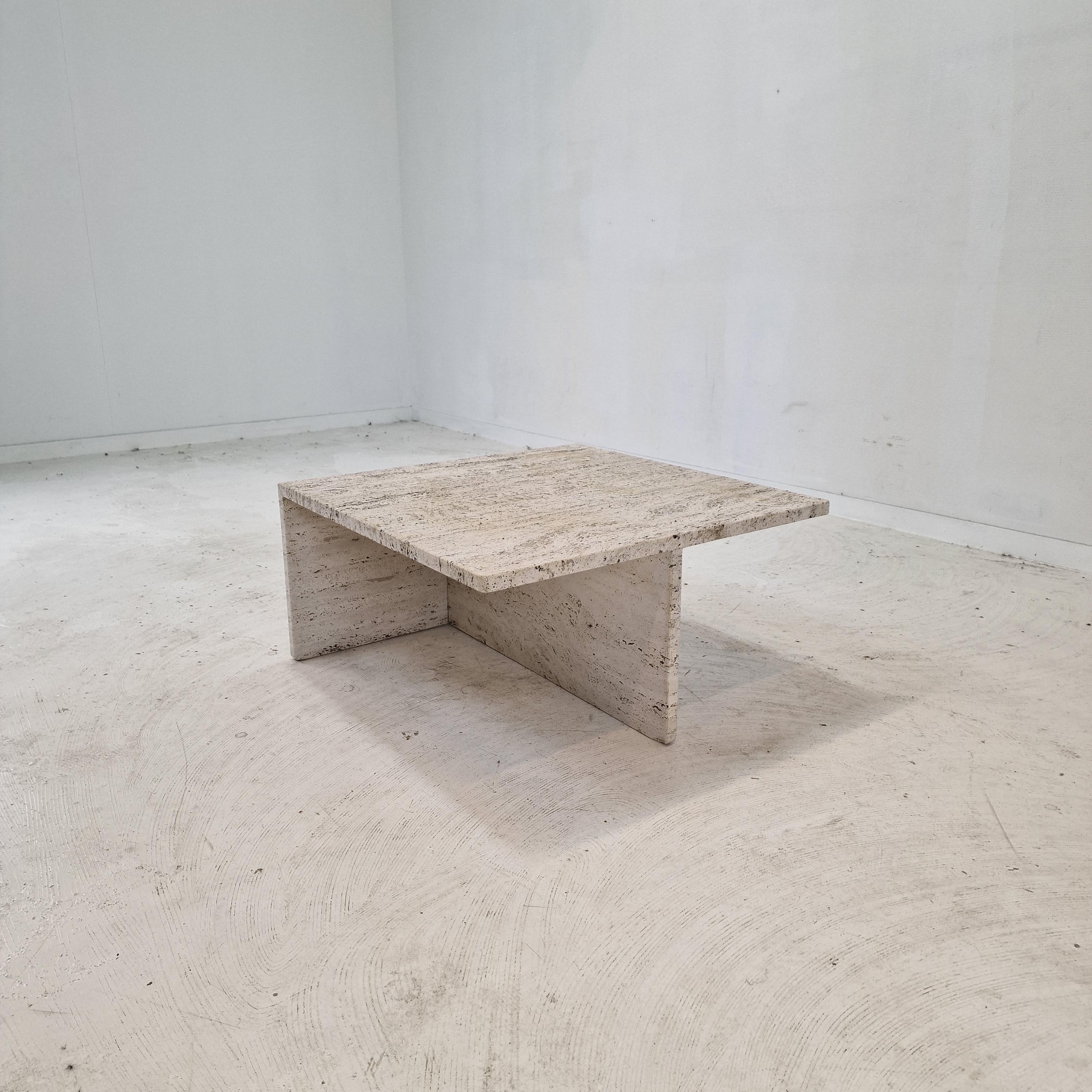 Mid-Century Modern Square Travertine Coffee Table by Up & Up Italy, 1970s For Sale