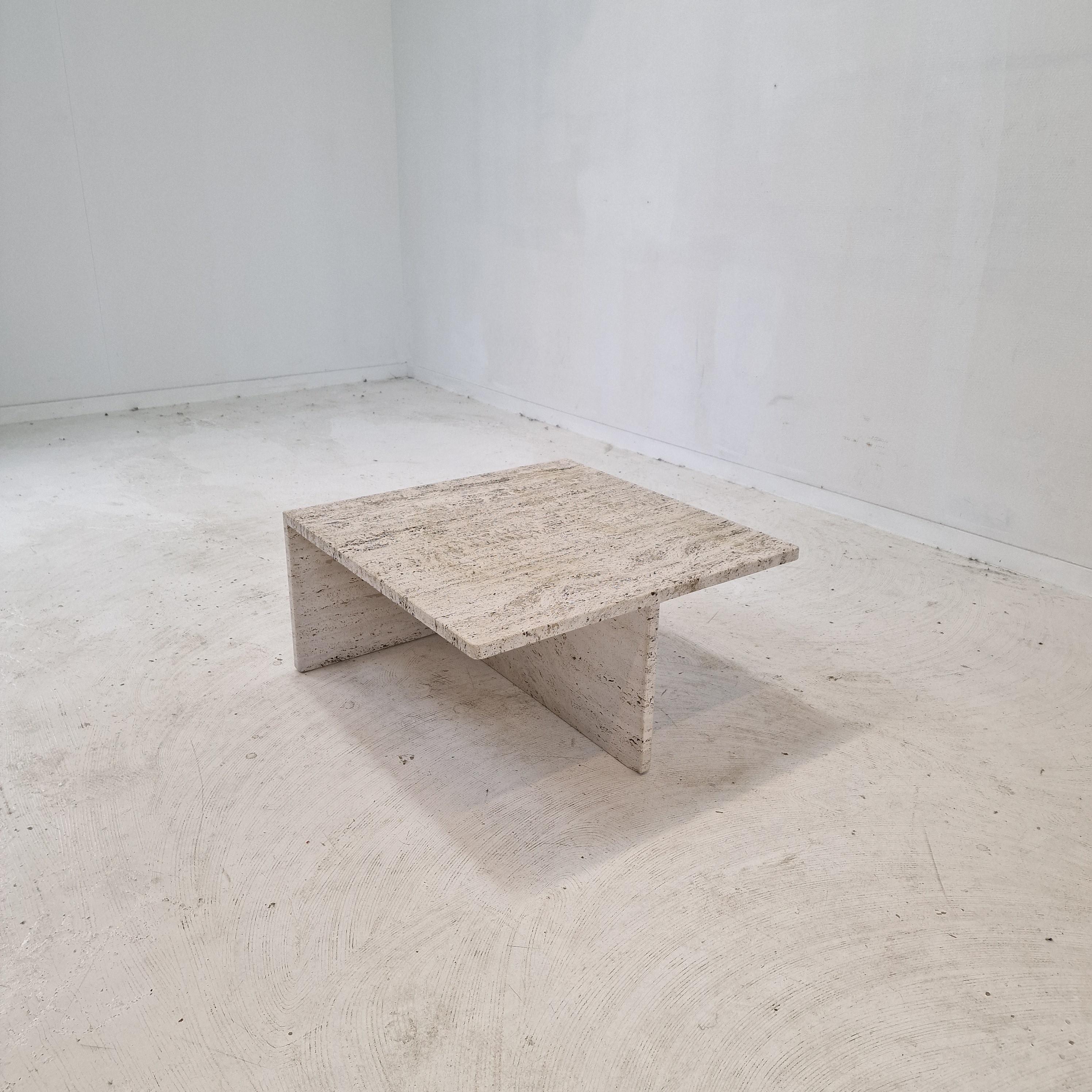 Italian Square Travertine Coffee Table by Up & Up Italy, 1970s For Sale