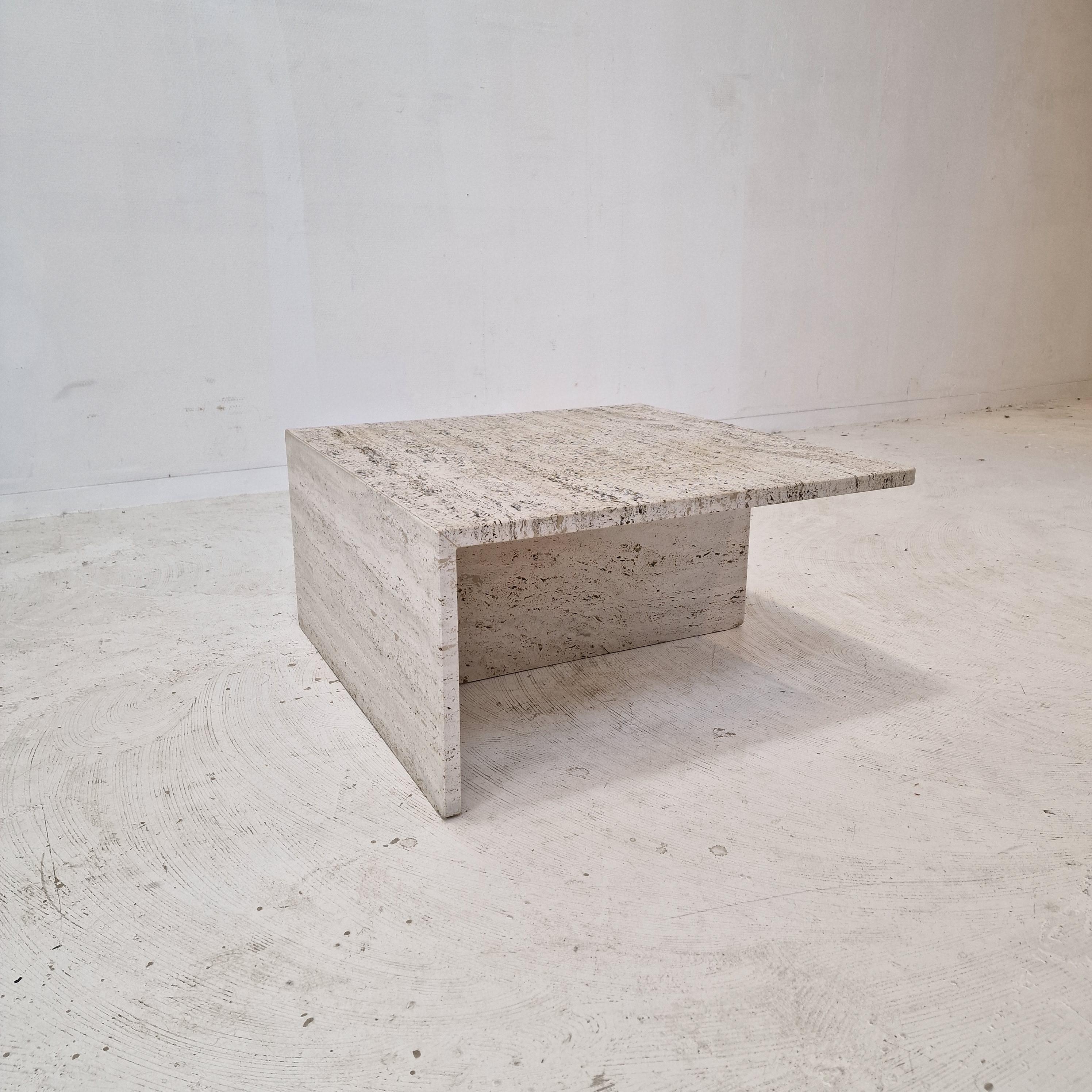 Square Travertine Coffee Table by Up & Up Italy, 1970s In Good Condition For Sale In Oud Beijerland, NL