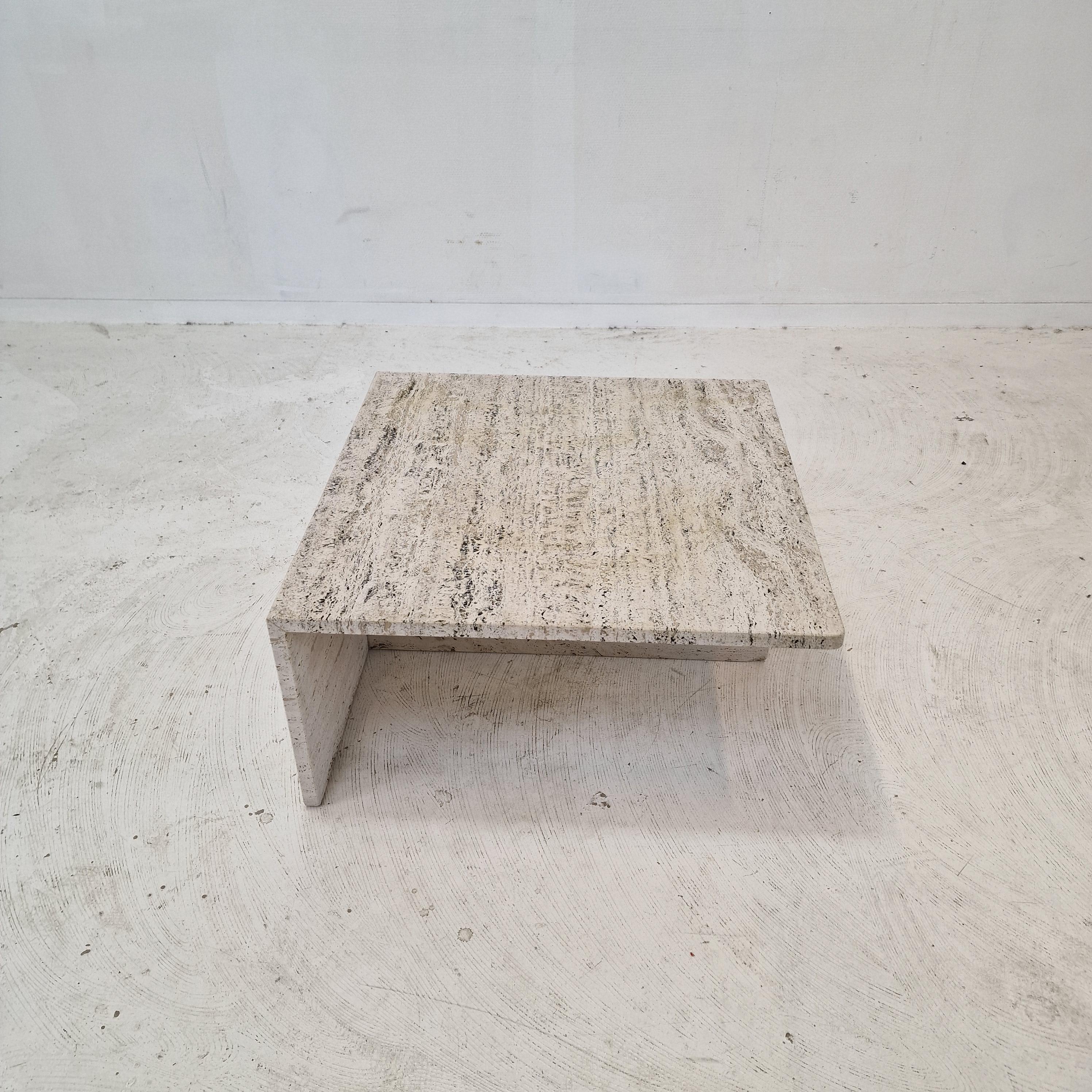 Square Travertine Coffee Table by Up & Up Italy, 1970s For Sale 1