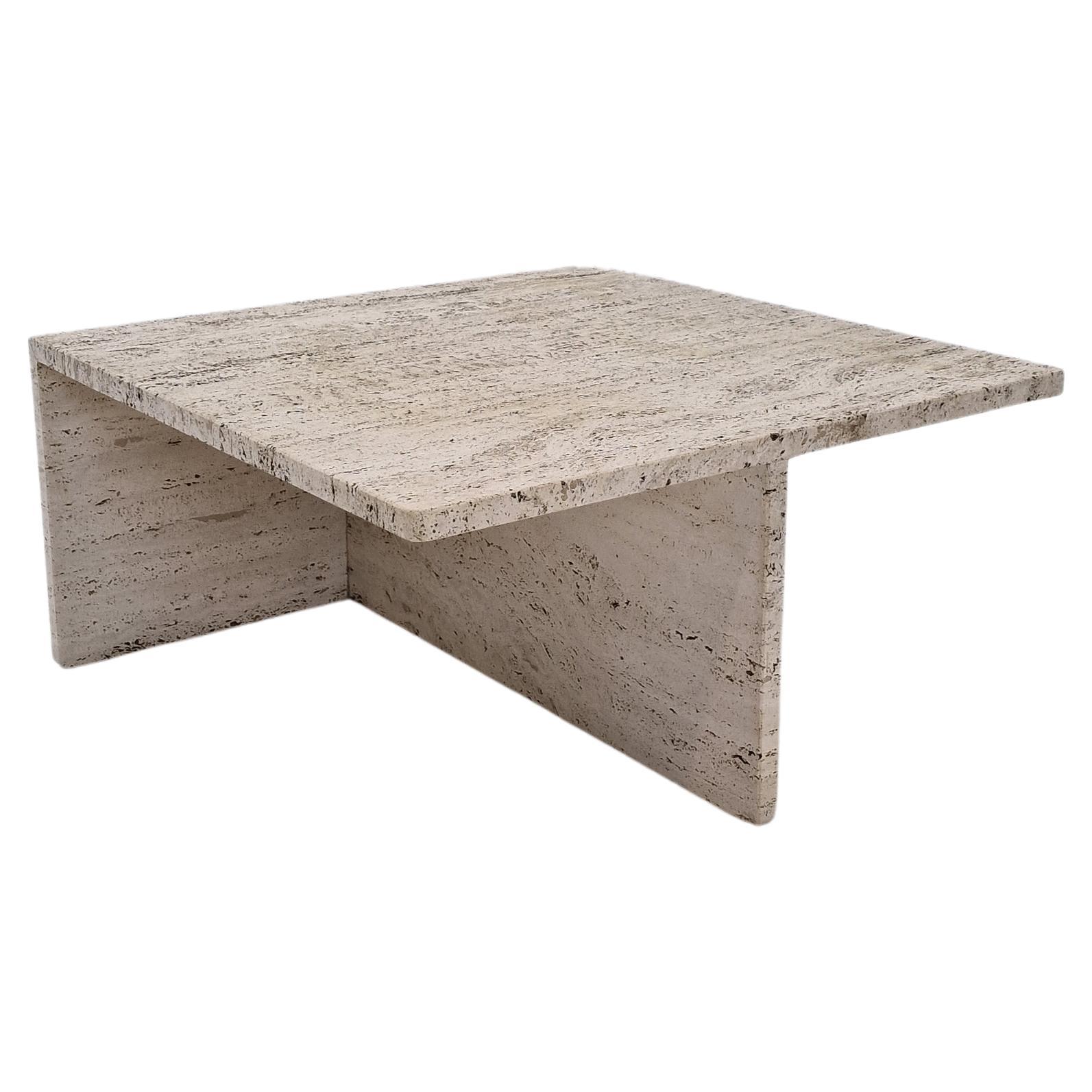 Square Travertine Coffee Table by Up & Up Italy, 1970s For Sale