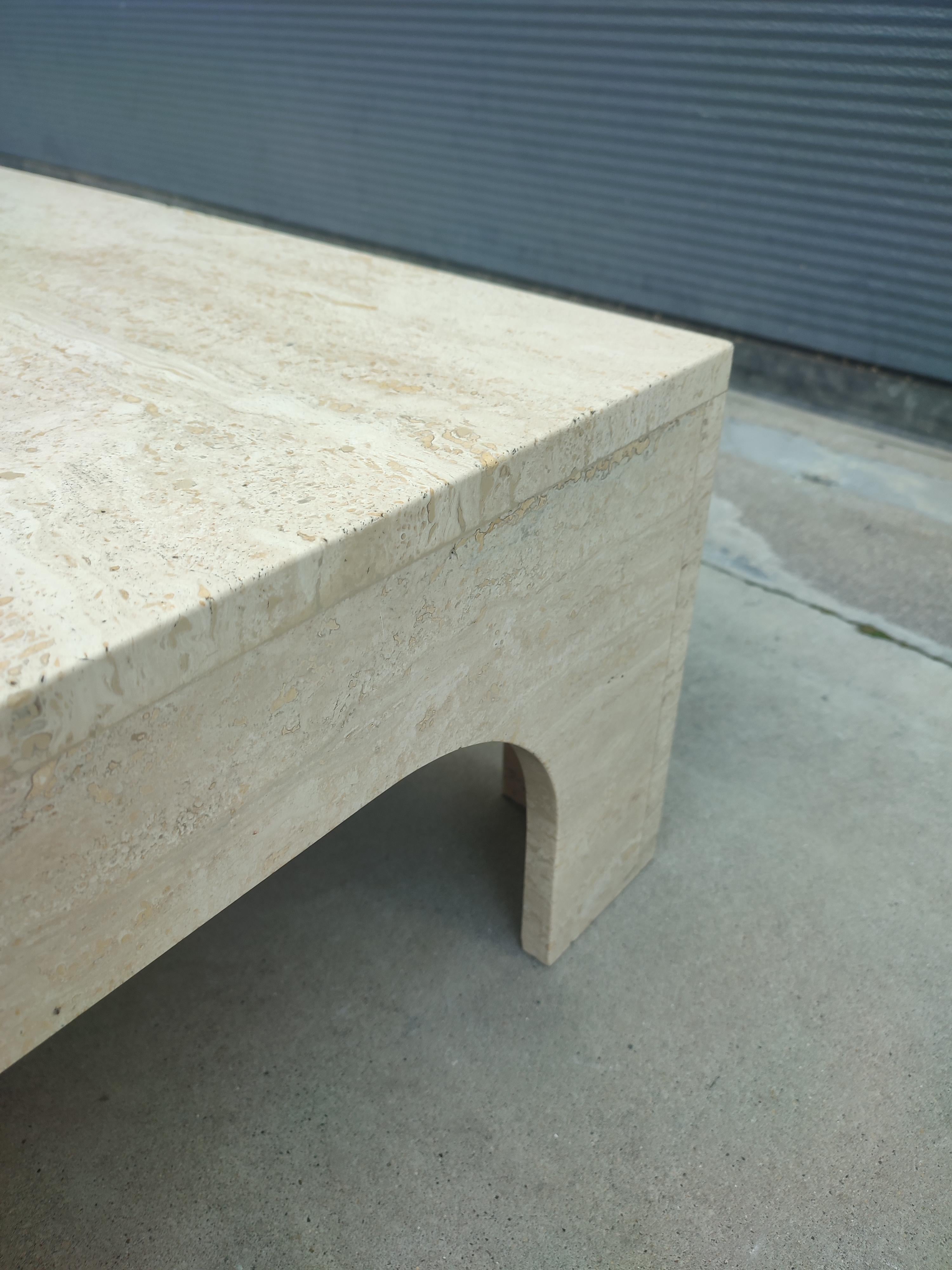 Italian Square Travertine Coffee Table in the style of Willy Rizzo For Sale