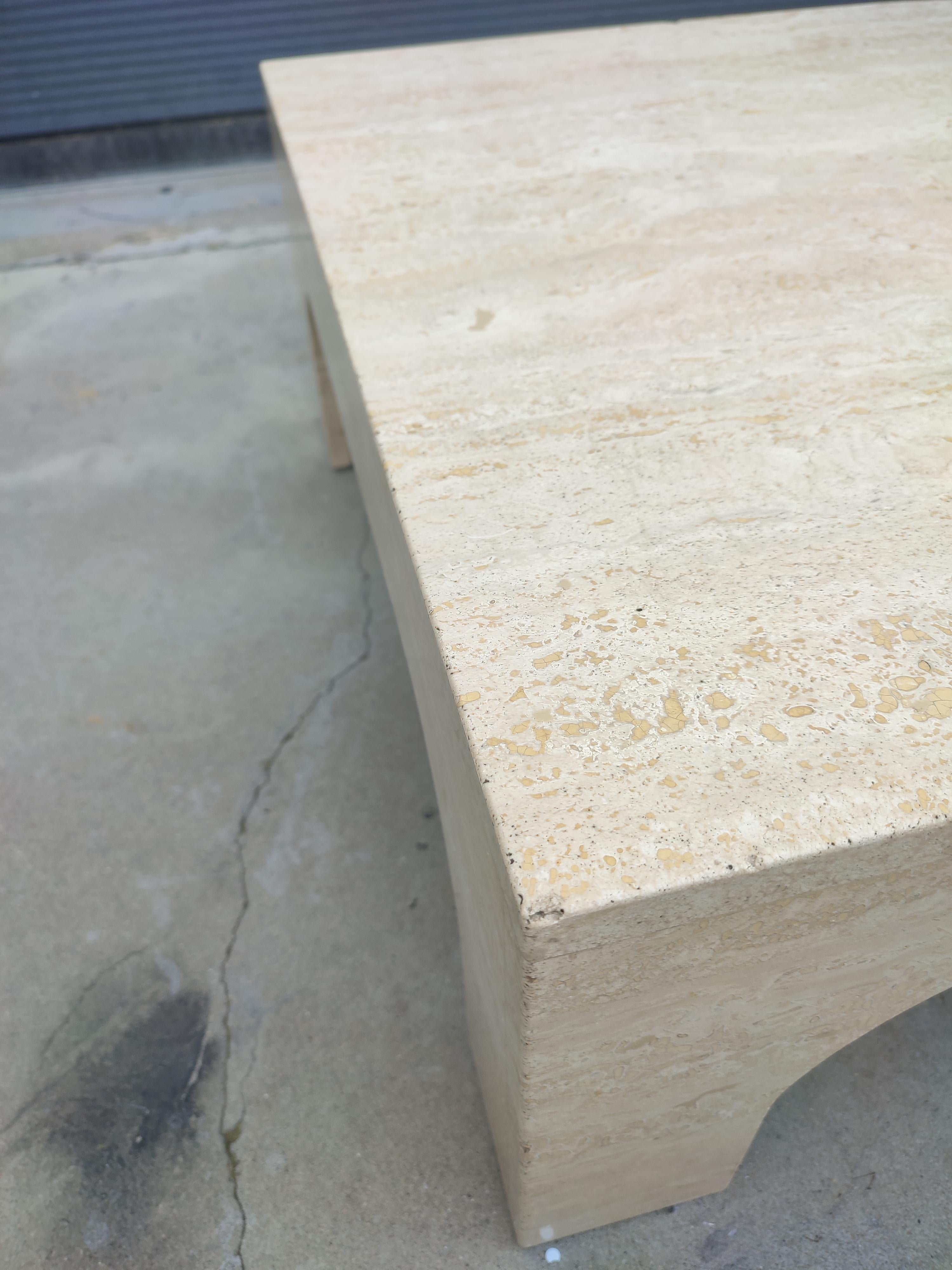 Late 20th Century Square Travertine Coffee Table in the style of Willy Rizzo For Sale