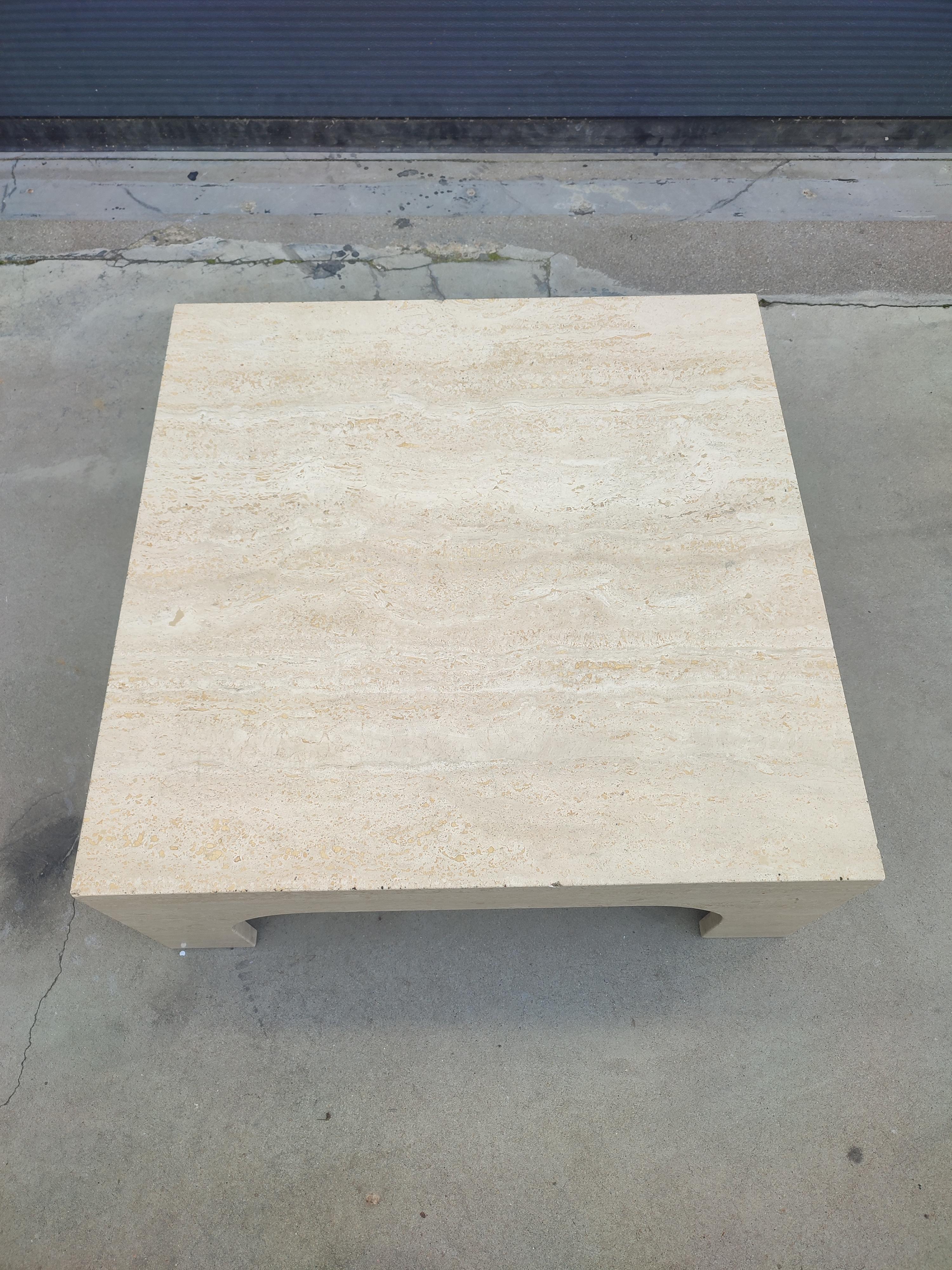 Square Travertine Coffee Table in the style of Willy Rizzo For Sale 1