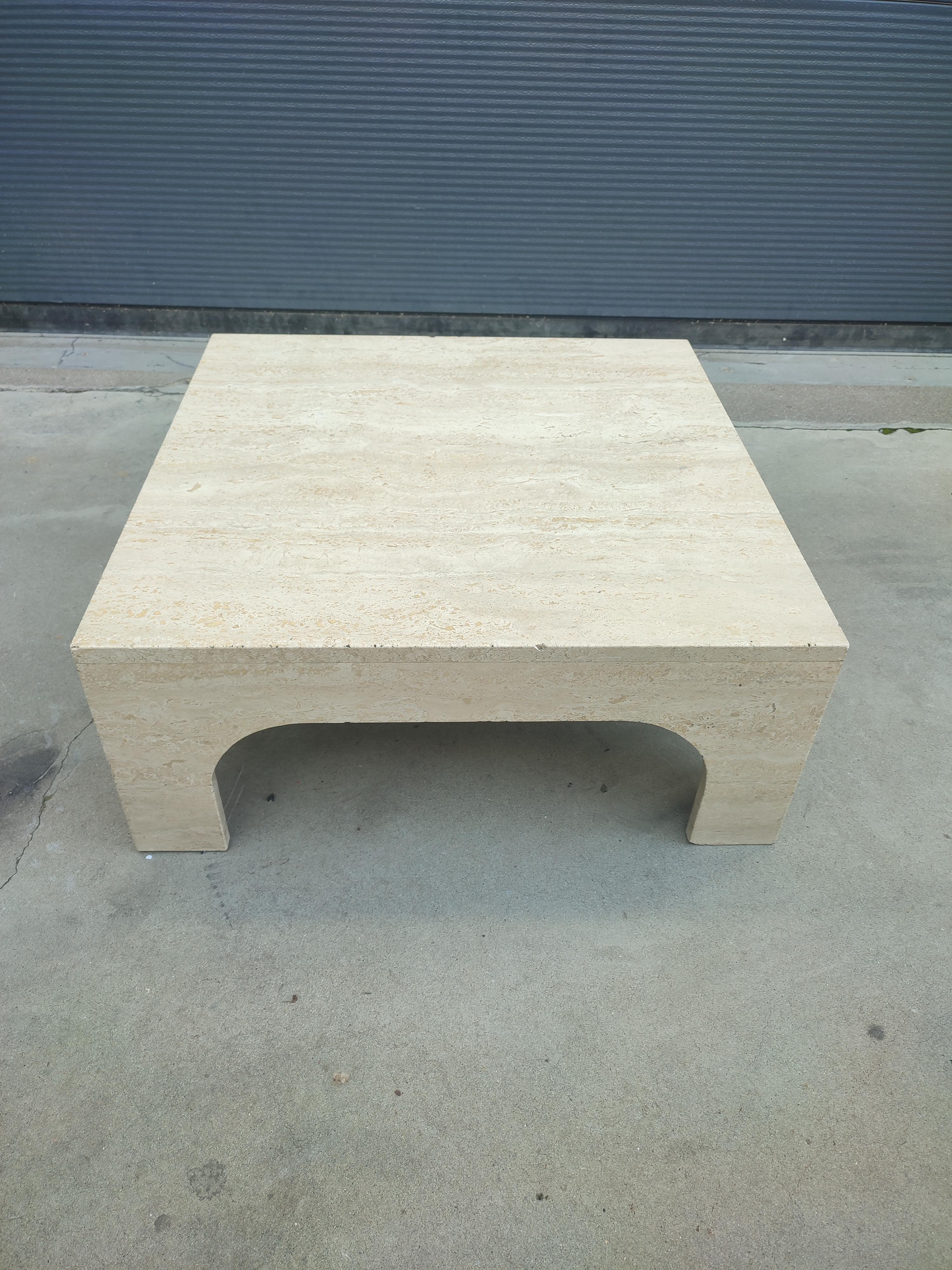 Square Travertine Coffee Table in the style of Willy Rizzo For Sale 2