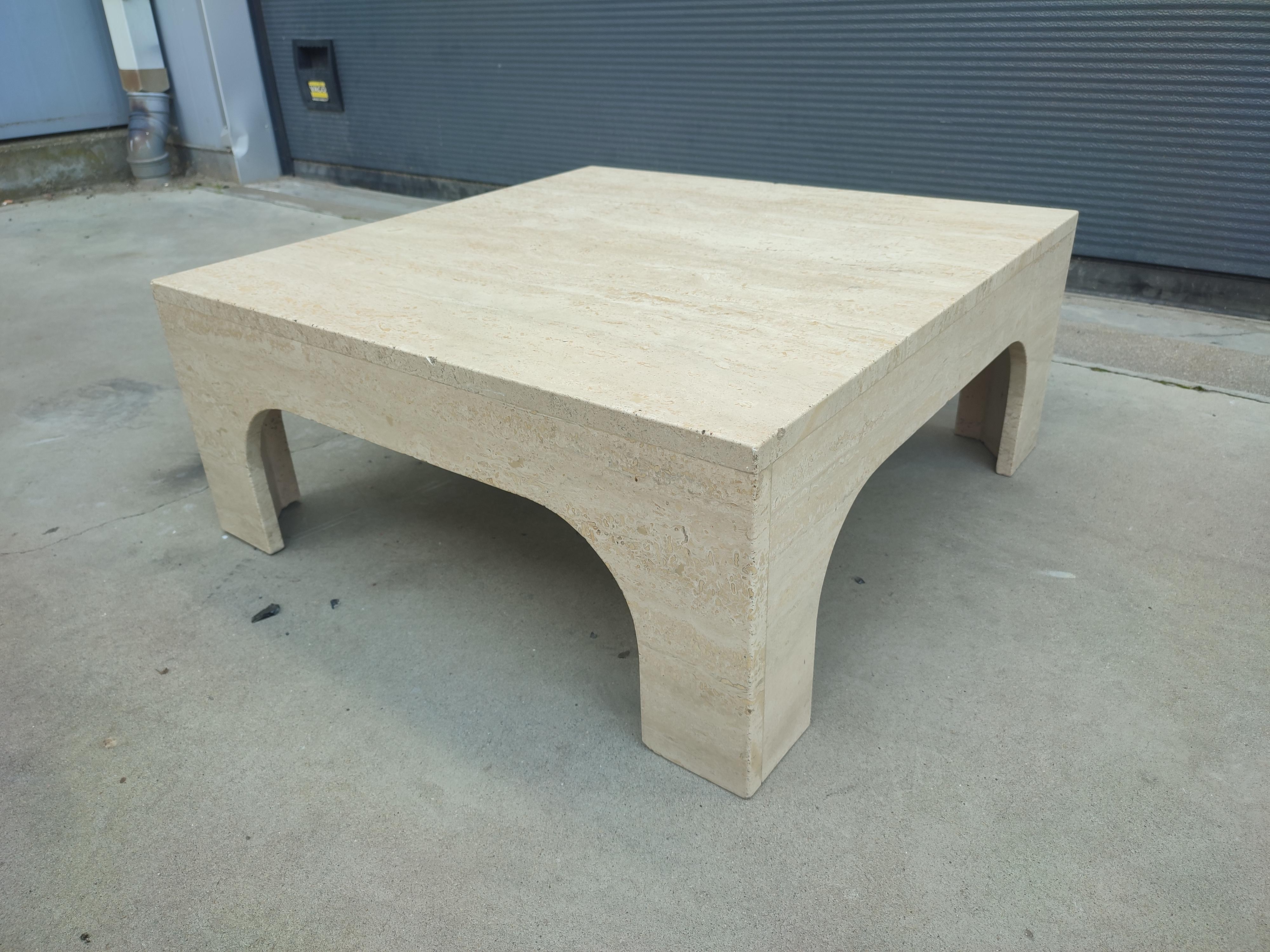 Square Travertine Coffee Table in the style of Willy Rizzo For Sale 3