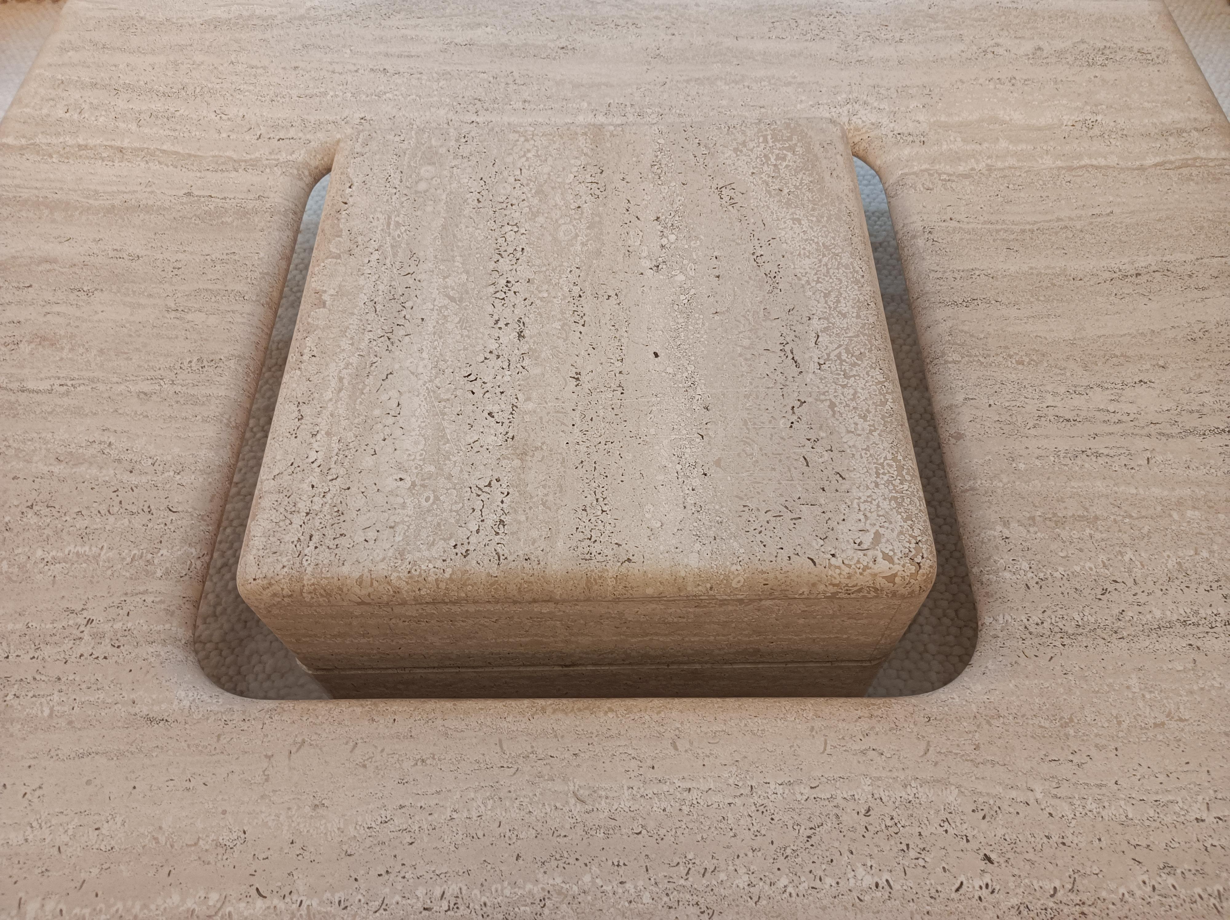 Mid-Century Modern Square Travertine Coffee Table, Italy, 1970's