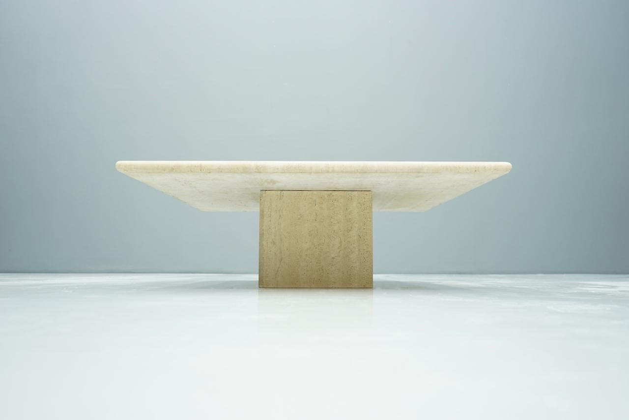 Mid-Century Modern Square Travertine Coffee Table, Italy, 1970s For Sale