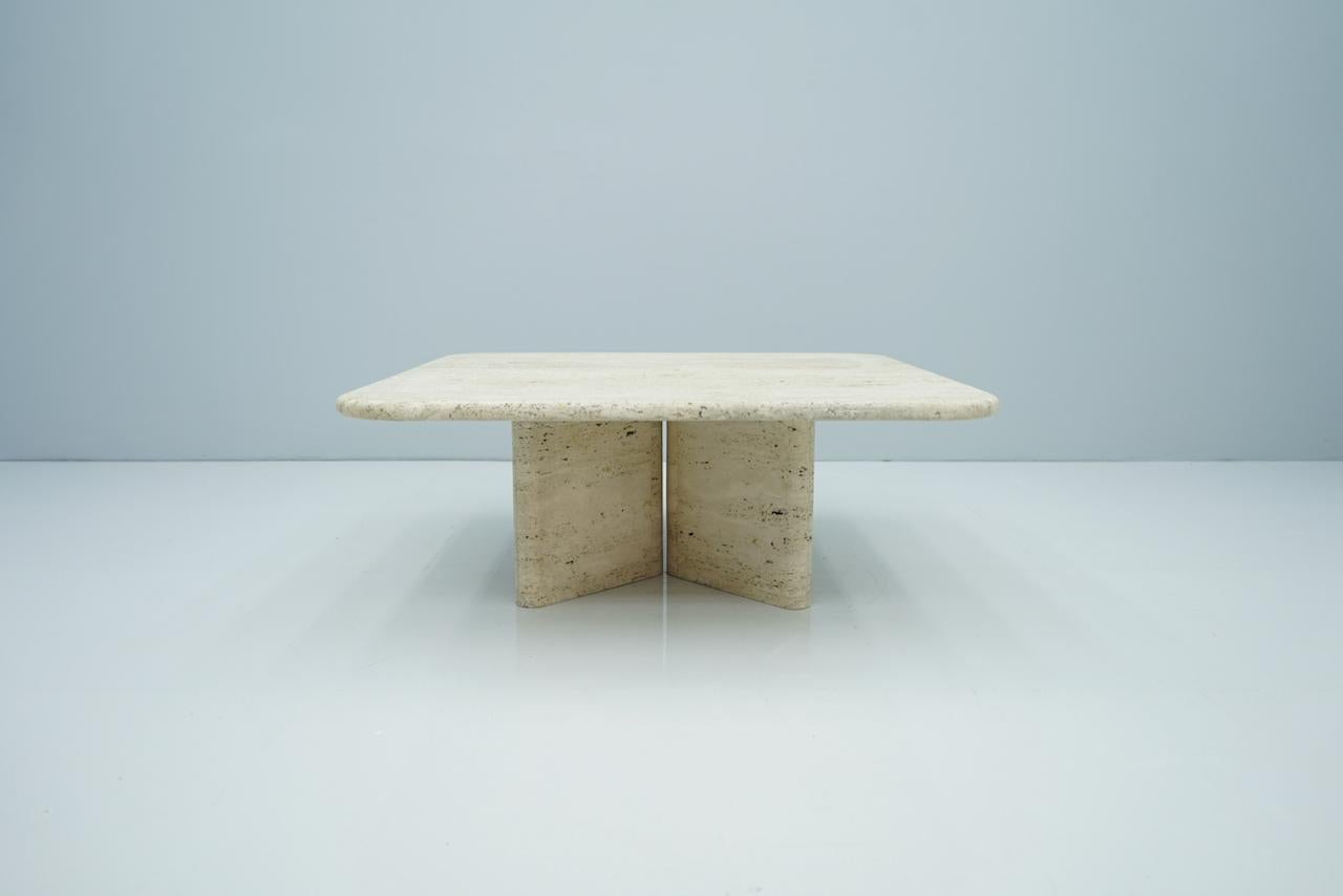 Mid-Century Modern Square Travertine Coffee Table, Italy, 1970s