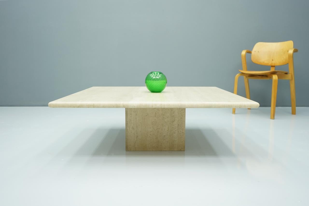 Italian Square Travertine Coffee Table, Italy, 1970s For Sale