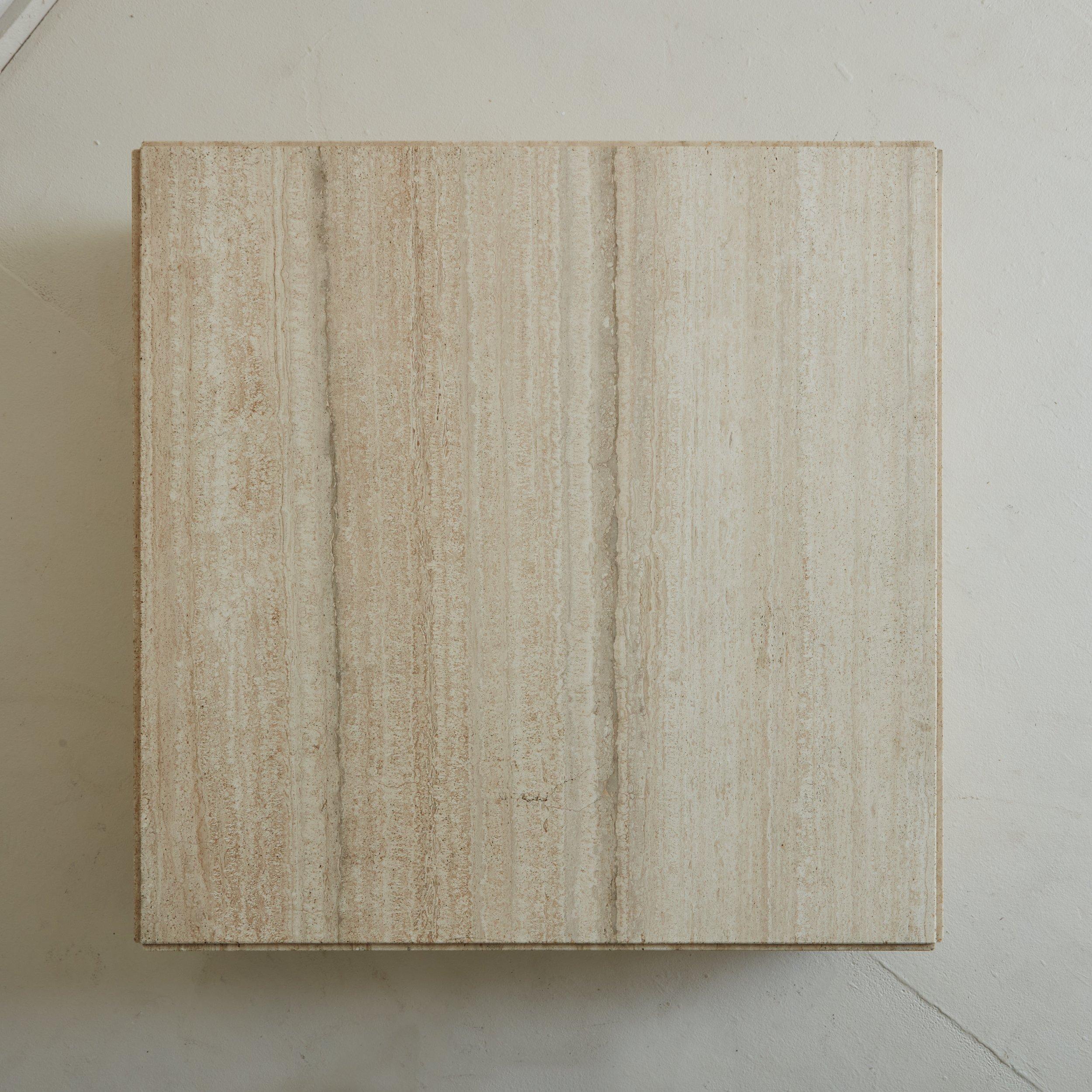 Modern Square Travertine Coffee Table on Castors in the Style of Milo Baughman, Italy For Sale