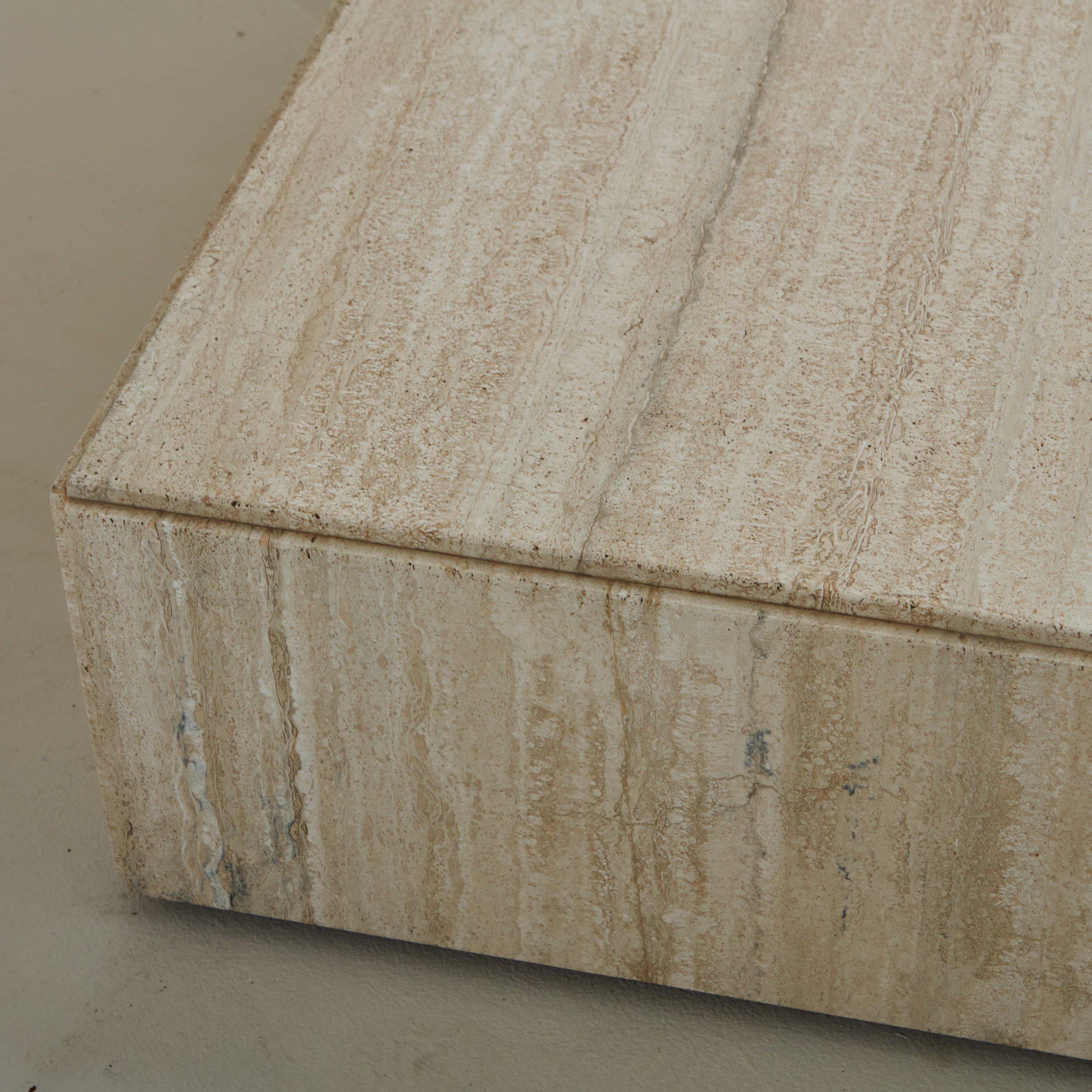 Italian Square Travertine Coffee Table on Castors in the Style of Milo Baughman, Italy For Sale