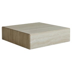 Square Travertine Coffee Table on Castors in the Style of Milo Baughman, Italy